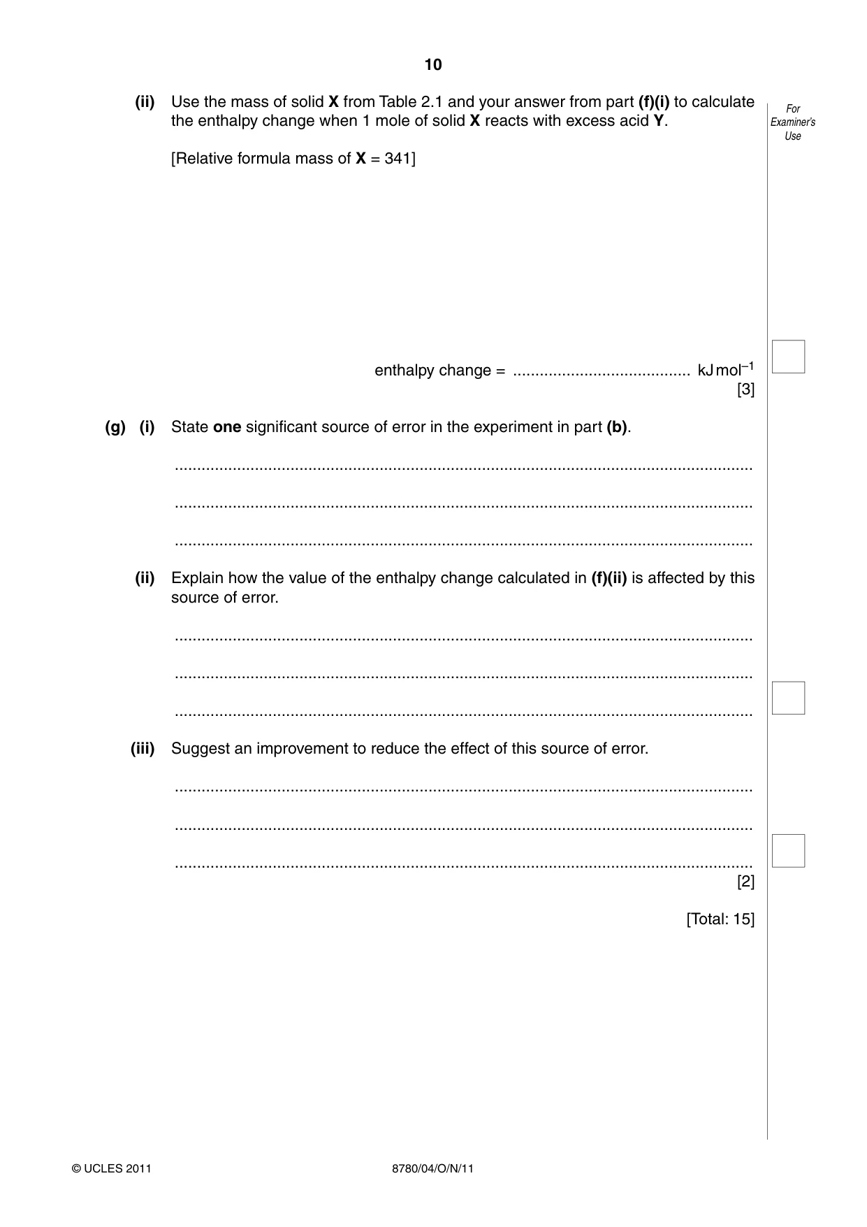 Cambridge A Level Physical Science 8780 2011 Oct/Nov Paper 4 · Variant 1 question paper, page 10 of 12
