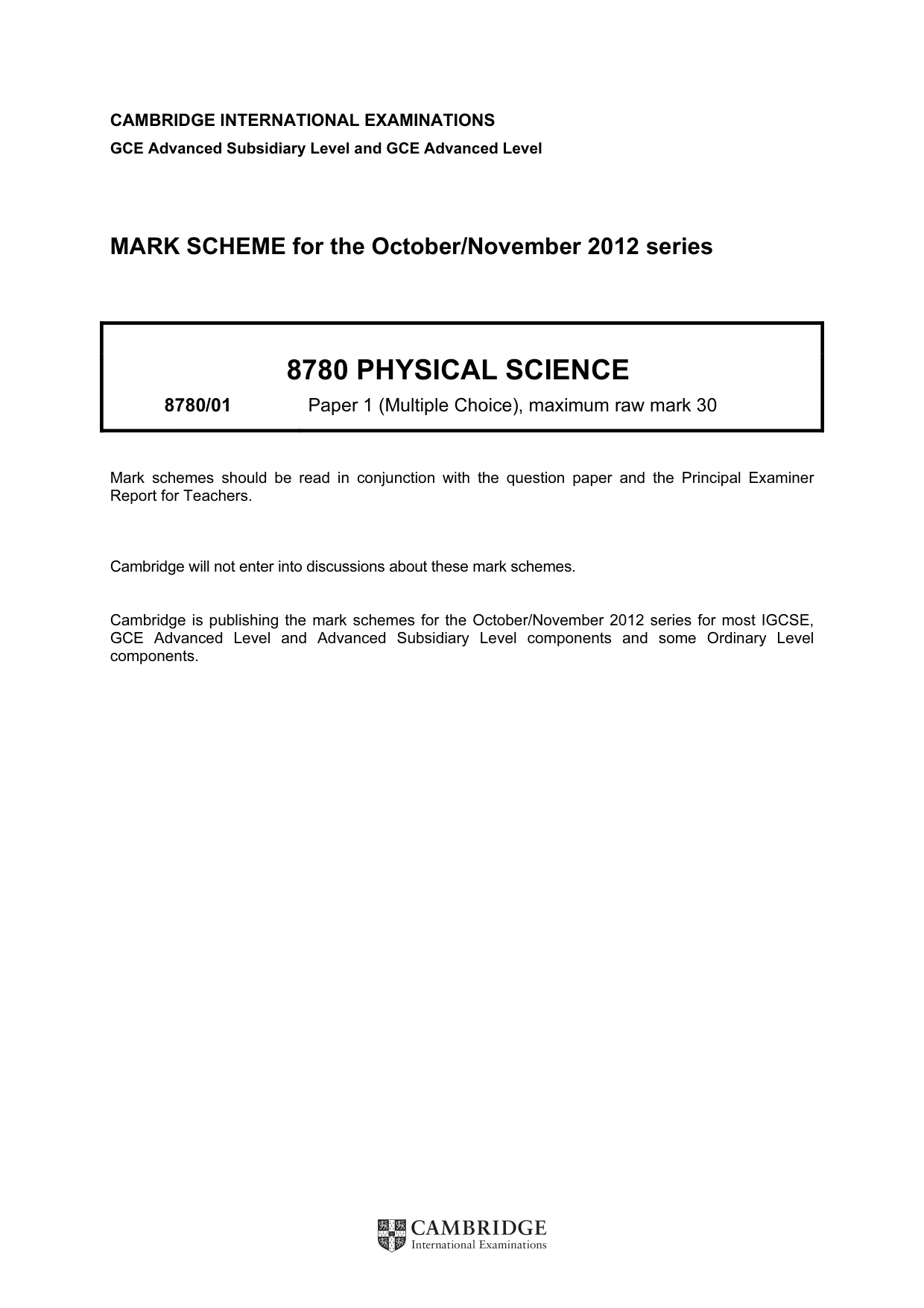 Mark scheme, page 1 of 2