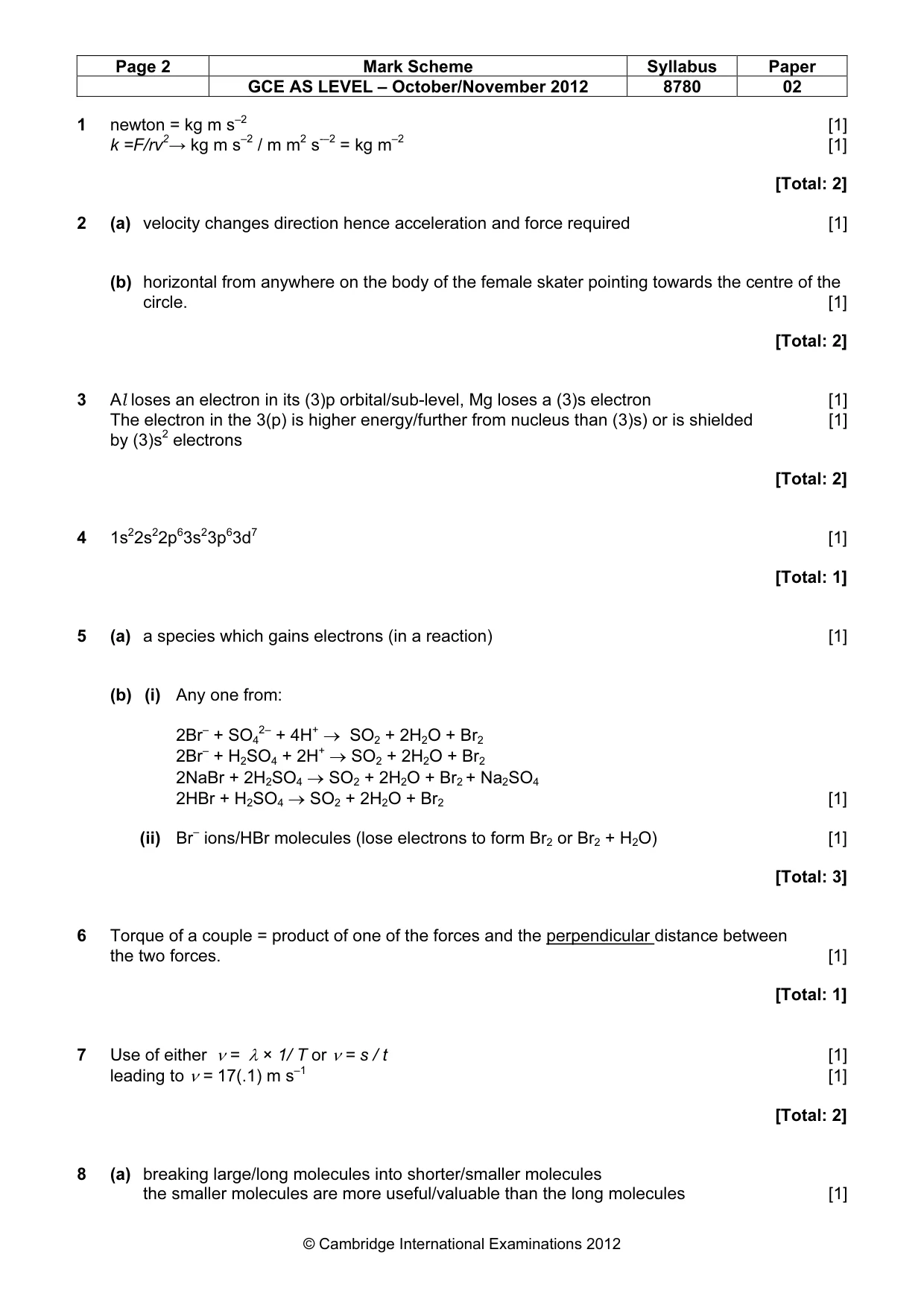 Mark scheme, page 2 of 4