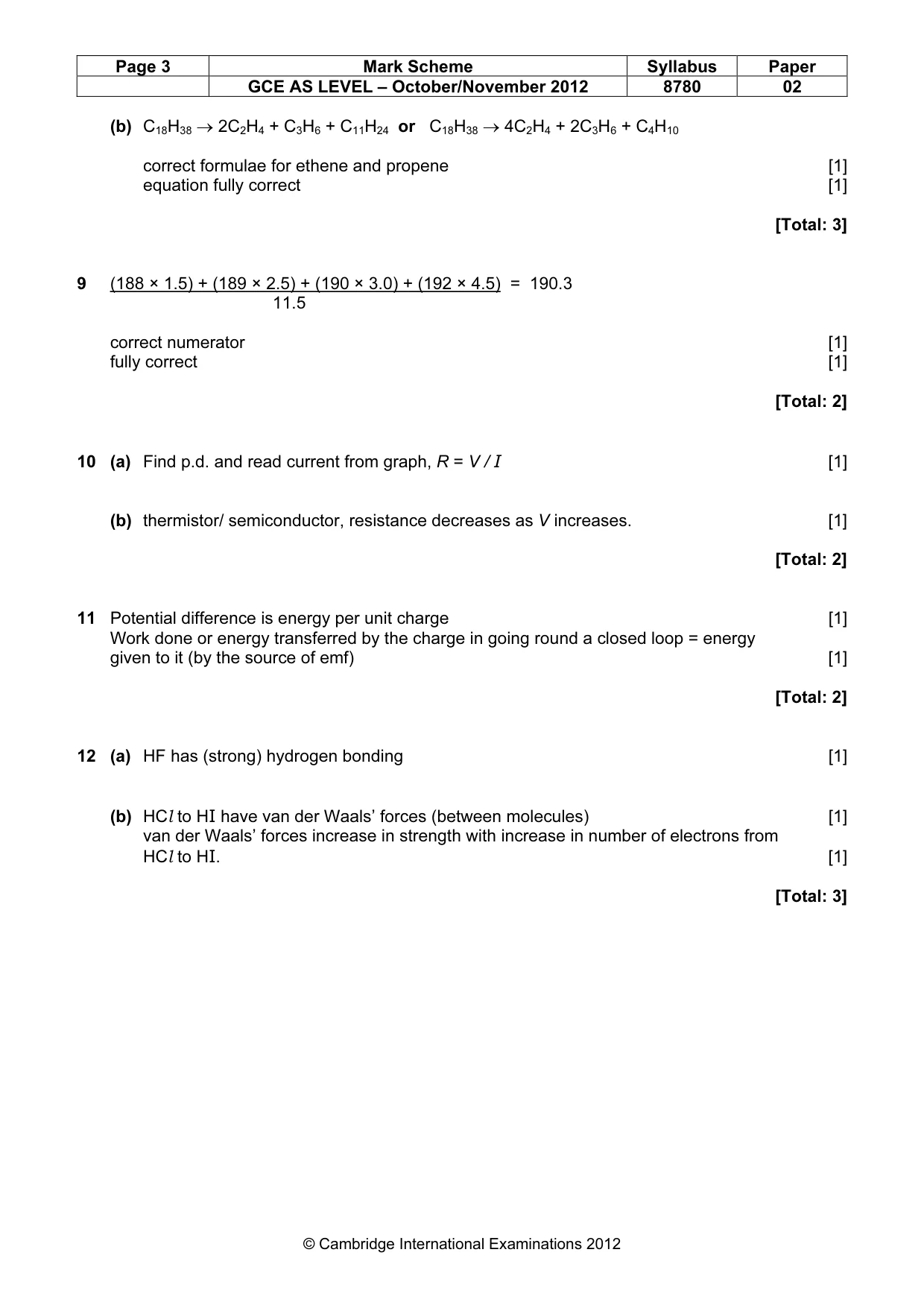 Mark scheme, page 3 of 4
