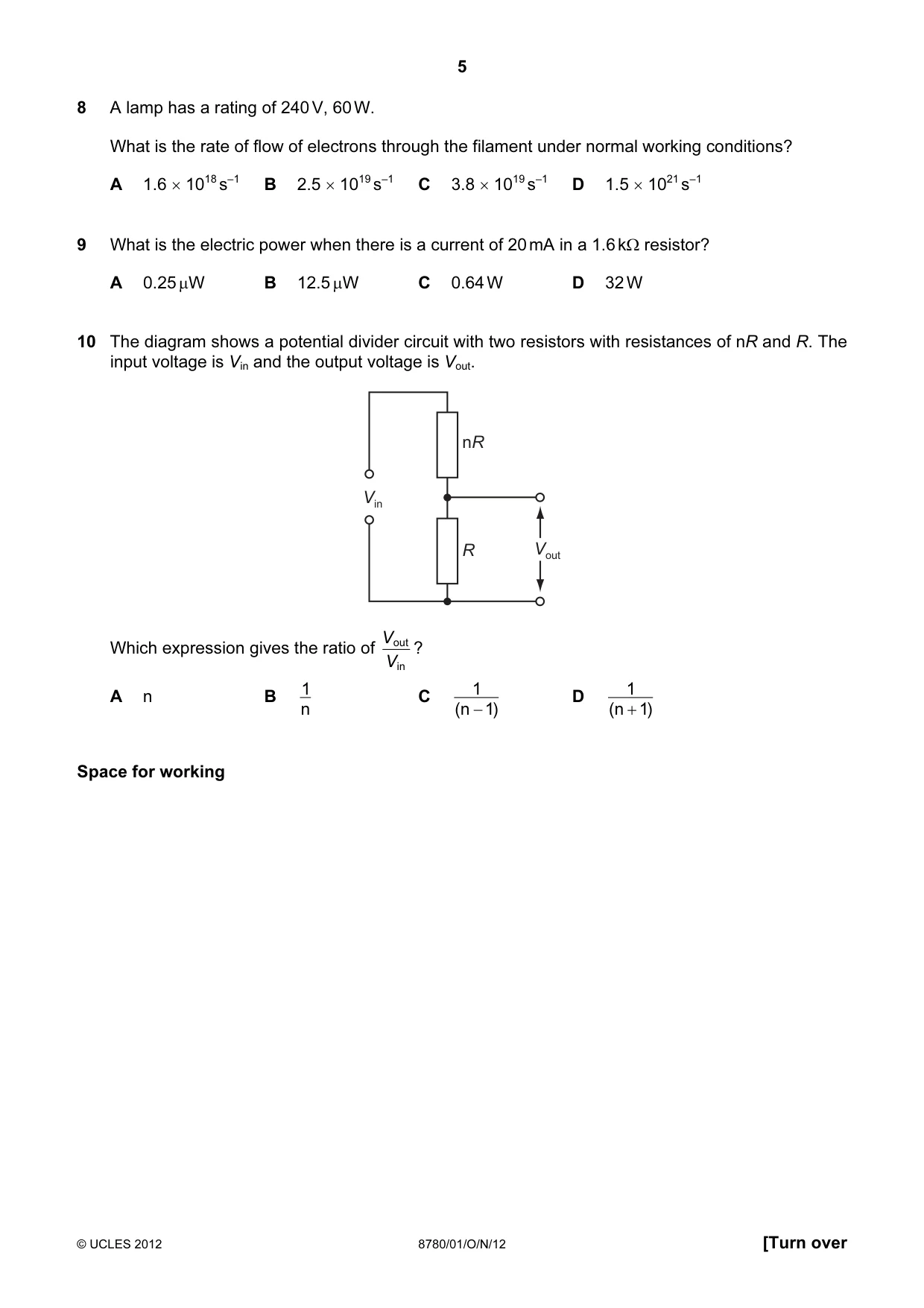 Cambridge A Level Physical Science 8780 2012 Oct/Nov Paper 1 · Variant 1 question paper, page 5 of 16