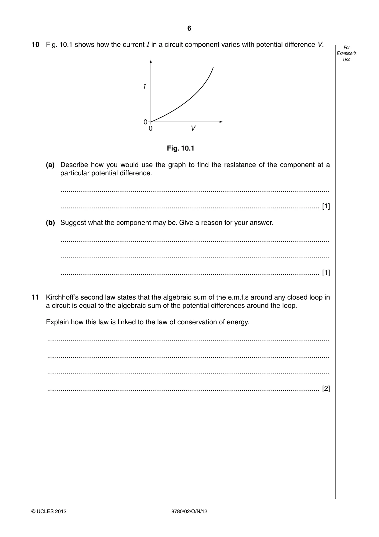 Cambridge A Level Physical Science 8780 2012 Oct/Nov Paper 2 · Variant 1 question paper, page 6 of 8