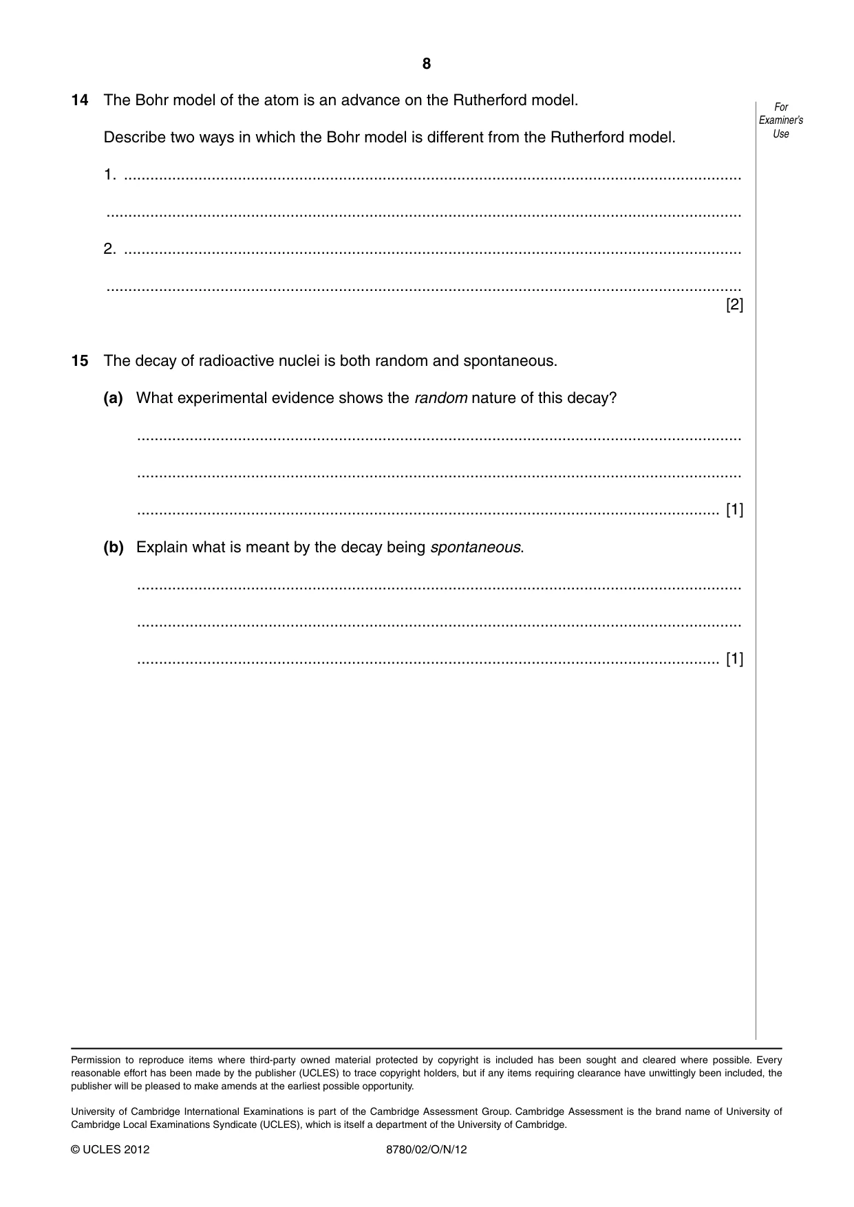 Cambridge A Level Physical Science 8780 2012 Oct/Nov Paper 2 · Variant 1 question paper, page 8 of 8