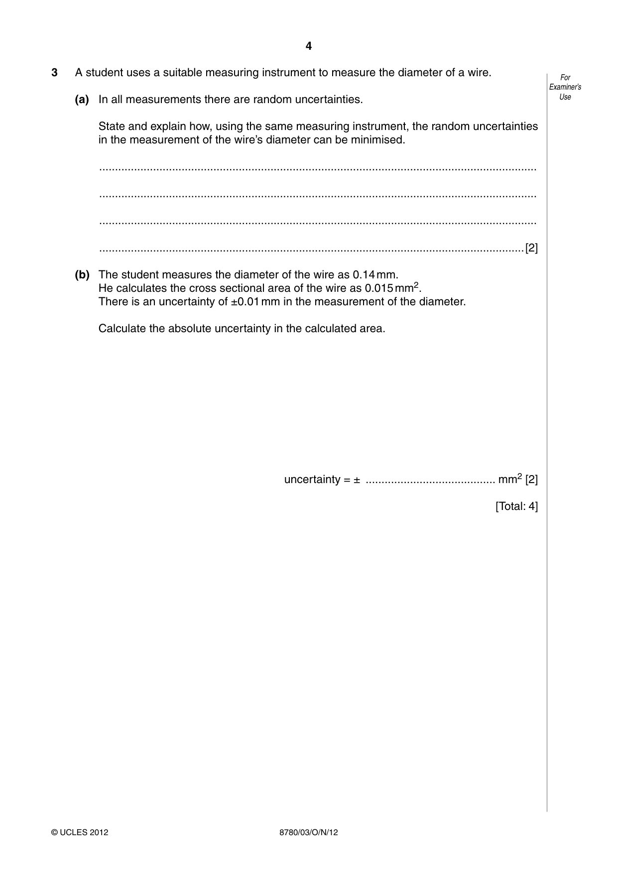 Cambridge A Level Physical Science 8780 2012 Oct/Nov Paper 3 · Variant 1 question paper, page 4 of 24