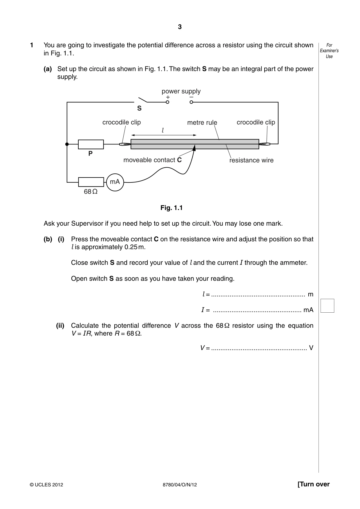 Cambridge A Level Physical Science 8780 2012 Oct/Nov Paper 4 · Variant 1 question paper, page 3 of 16