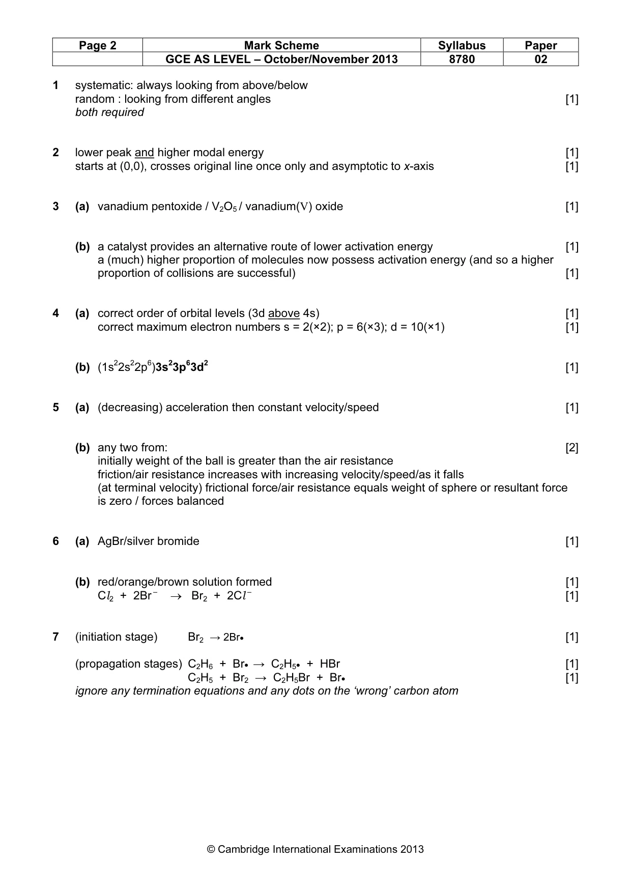 Mark scheme, page 2 of 3