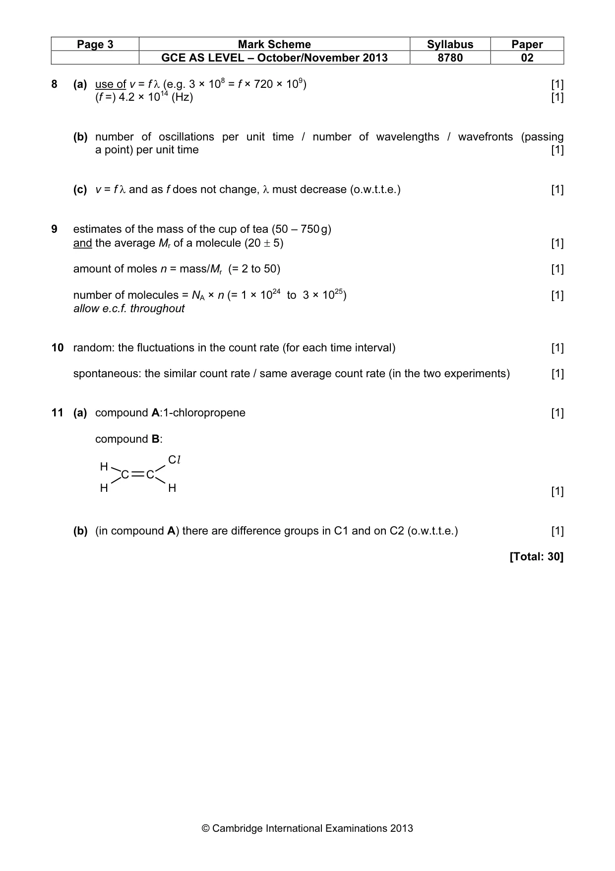 Mark scheme, page 3 of 3