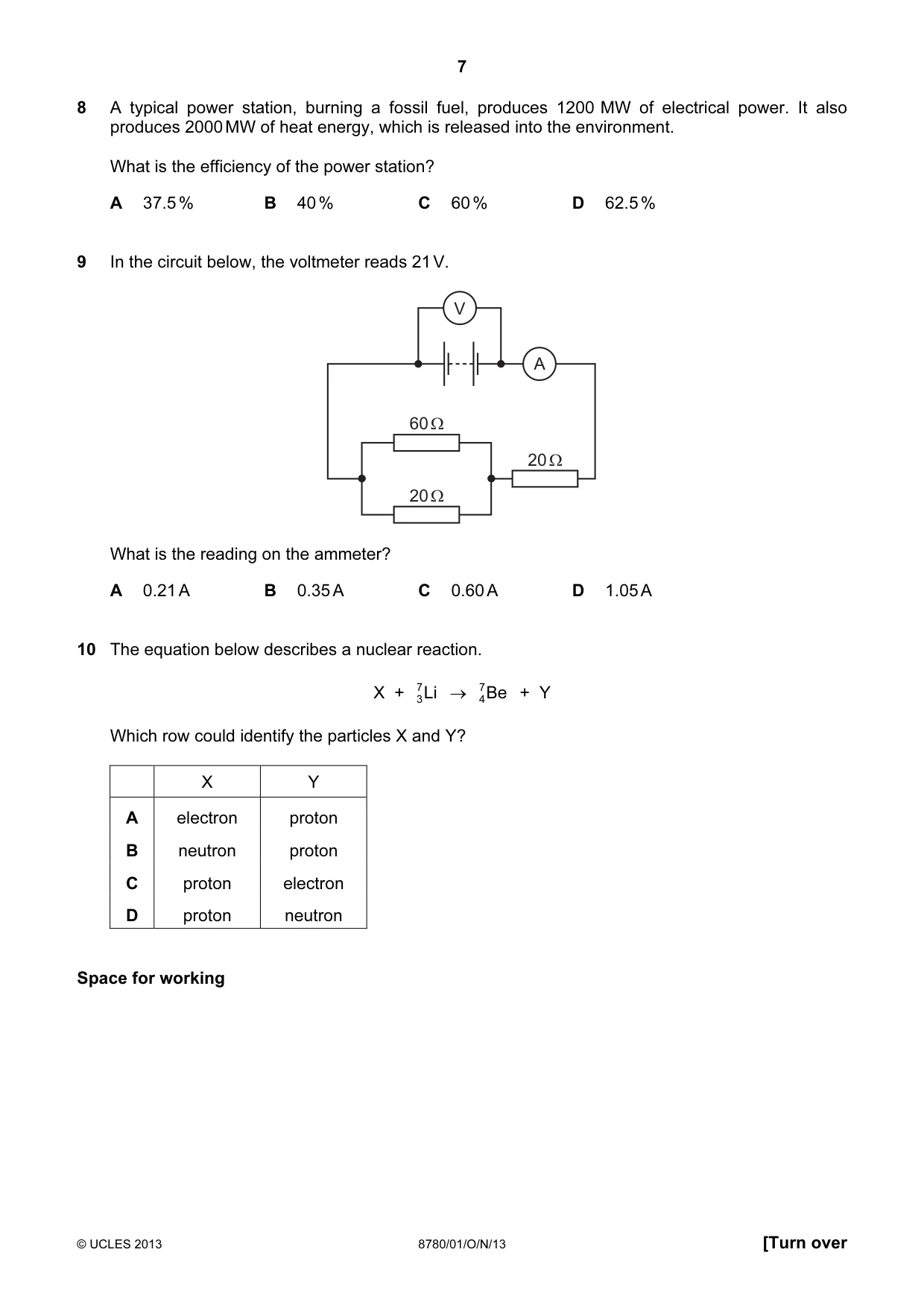 Cambridge A Level Physical Science 8780 2013 Oct/Nov Paper 1 · Variant 1 question paper, page 7 of 16