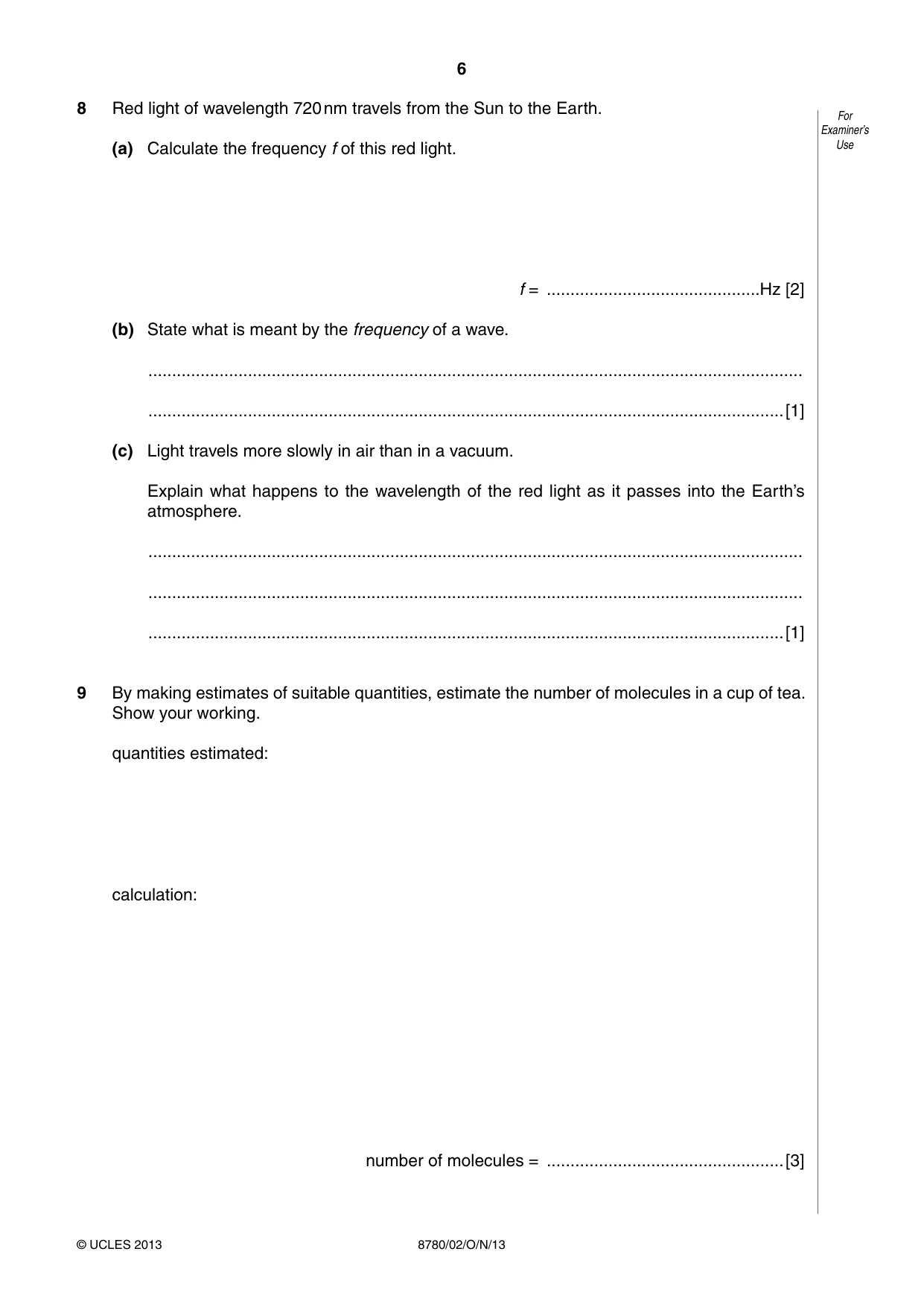 Cambridge A Level Physical Science 8780 2013 Oct/Nov Paper 2 · Variant 1 question paper, page 6 of 8