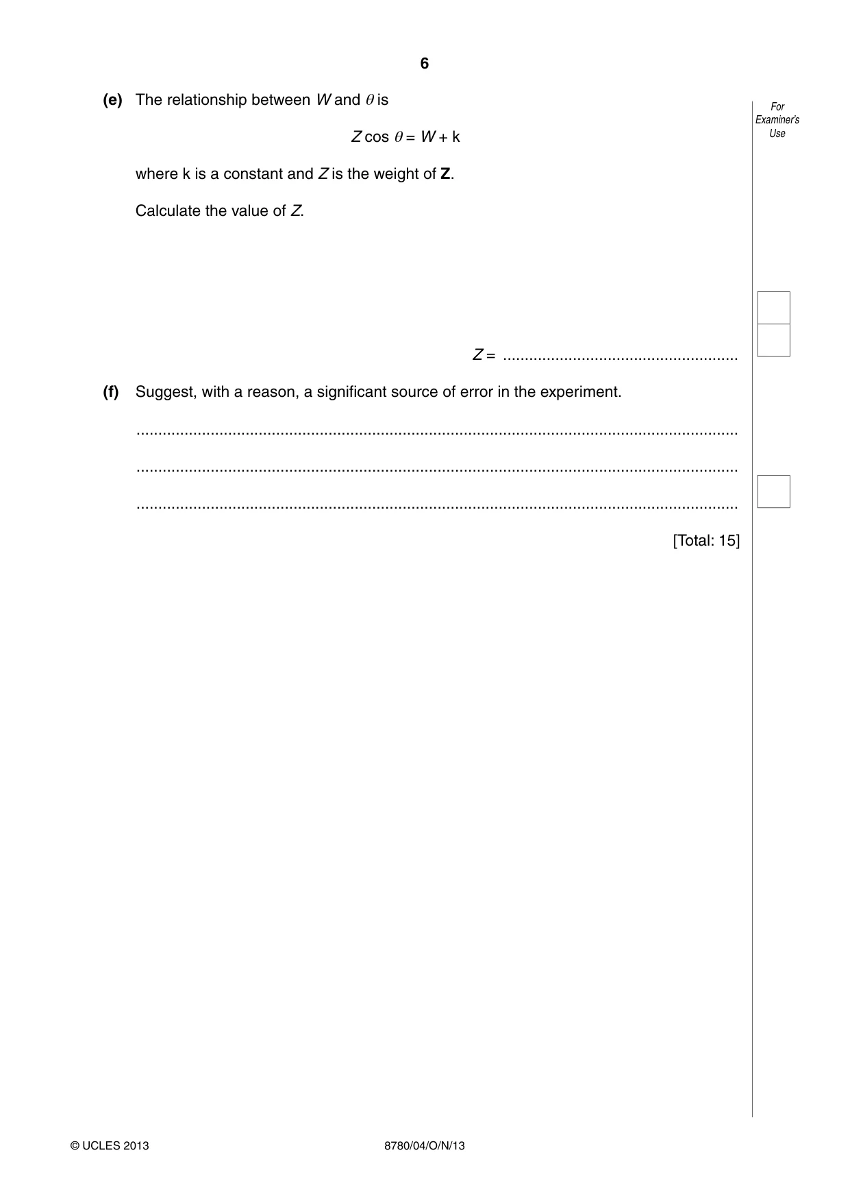 Cambridge A Level Physical Science 8780 2013 Oct/Nov Paper 4 · Variant 1 question paper, page 6 of 12