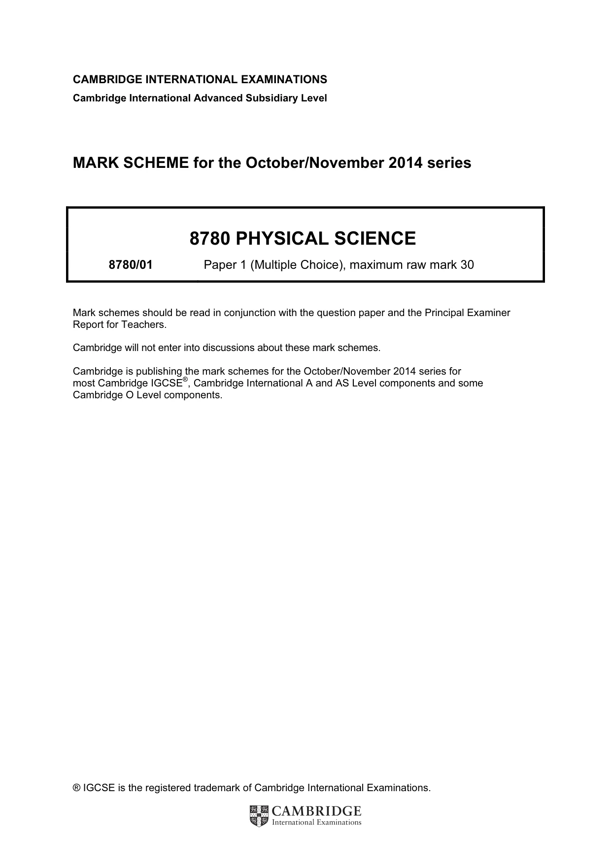 Mark scheme, page 1 of 2