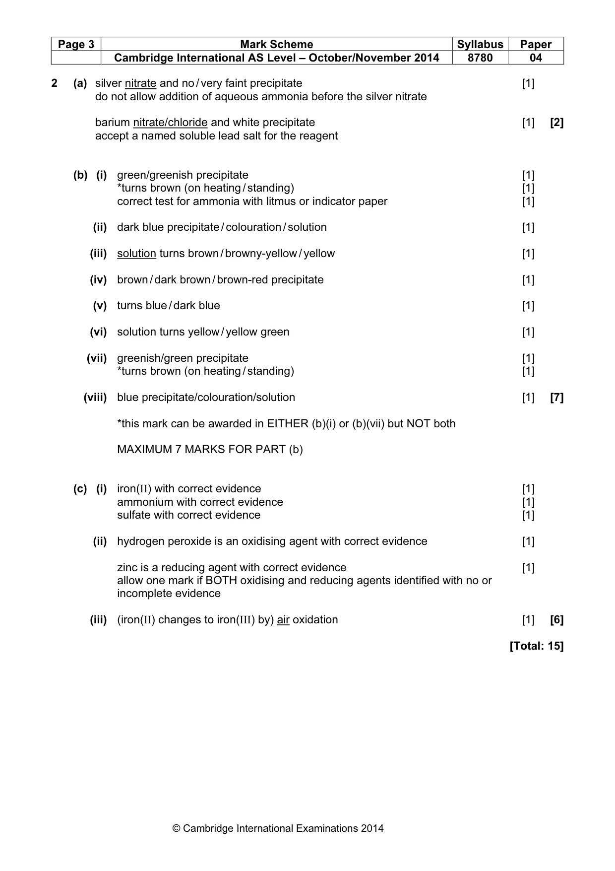 Mark scheme, page 3 of 3