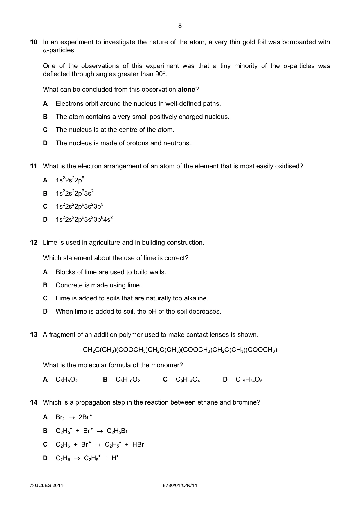 Cambridge A Level Physical Science 8780 2014 Oct/Nov Paper 1 · Variant 1 question paper, page 8 of 16