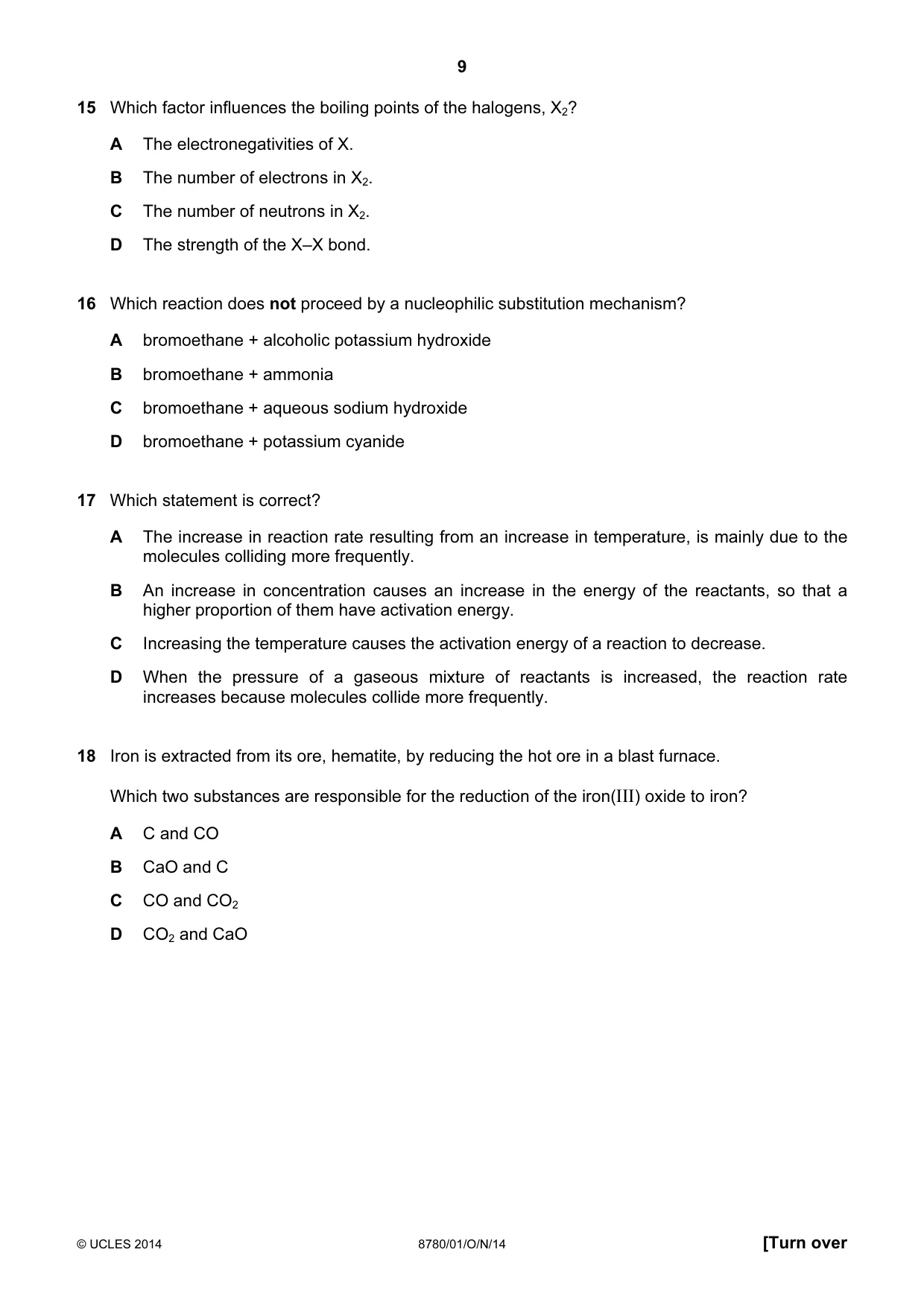 Cambridge A Level Physical Science 8780 2014 Oct/Nov Paper 1 · Variant 1 question paper, page 9 of 16