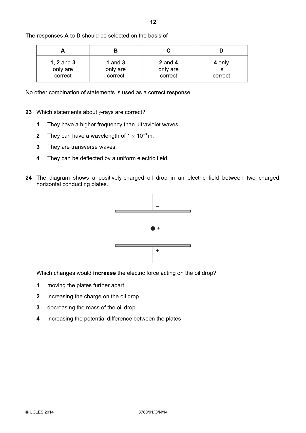 Cambridge A Level Physical Science 8780 2014 Oct/Nov Paper 1 · Variant 1 question paper, page 12 of 16