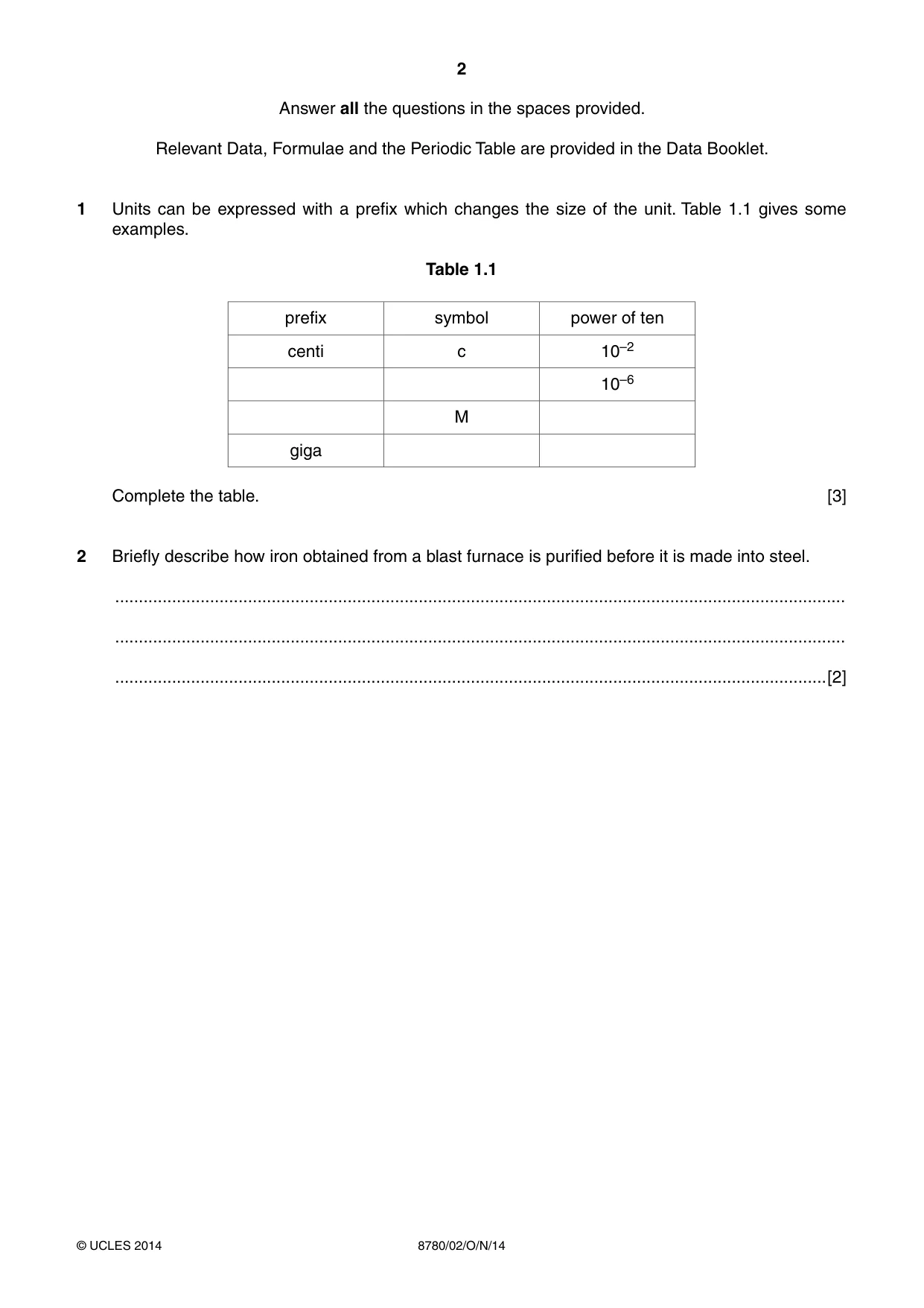 Cambridge A Level Physical Science 8780 2014 Oct/Nov Paper 2 · Variant 1 question paper, page 2 of 12