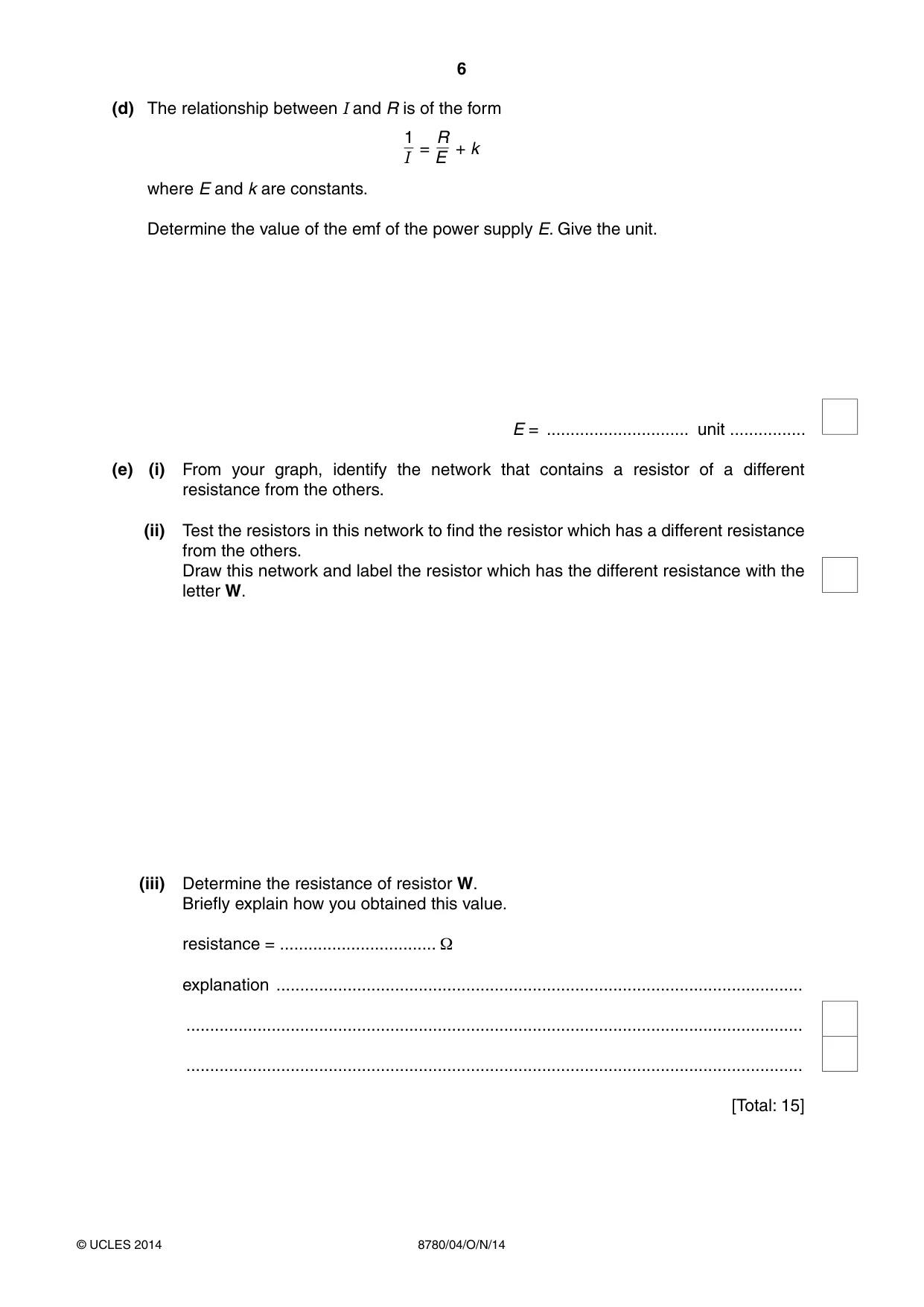 Cambridge A Level Physical Science 8780 2014 Oct/Nov Paper 4 · Variant 1 question paper, page 6 of 16