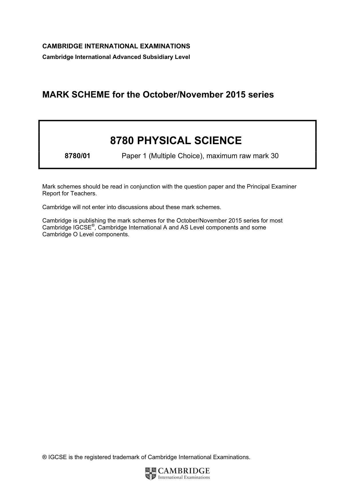 Mark scheme, page 1 of 2
