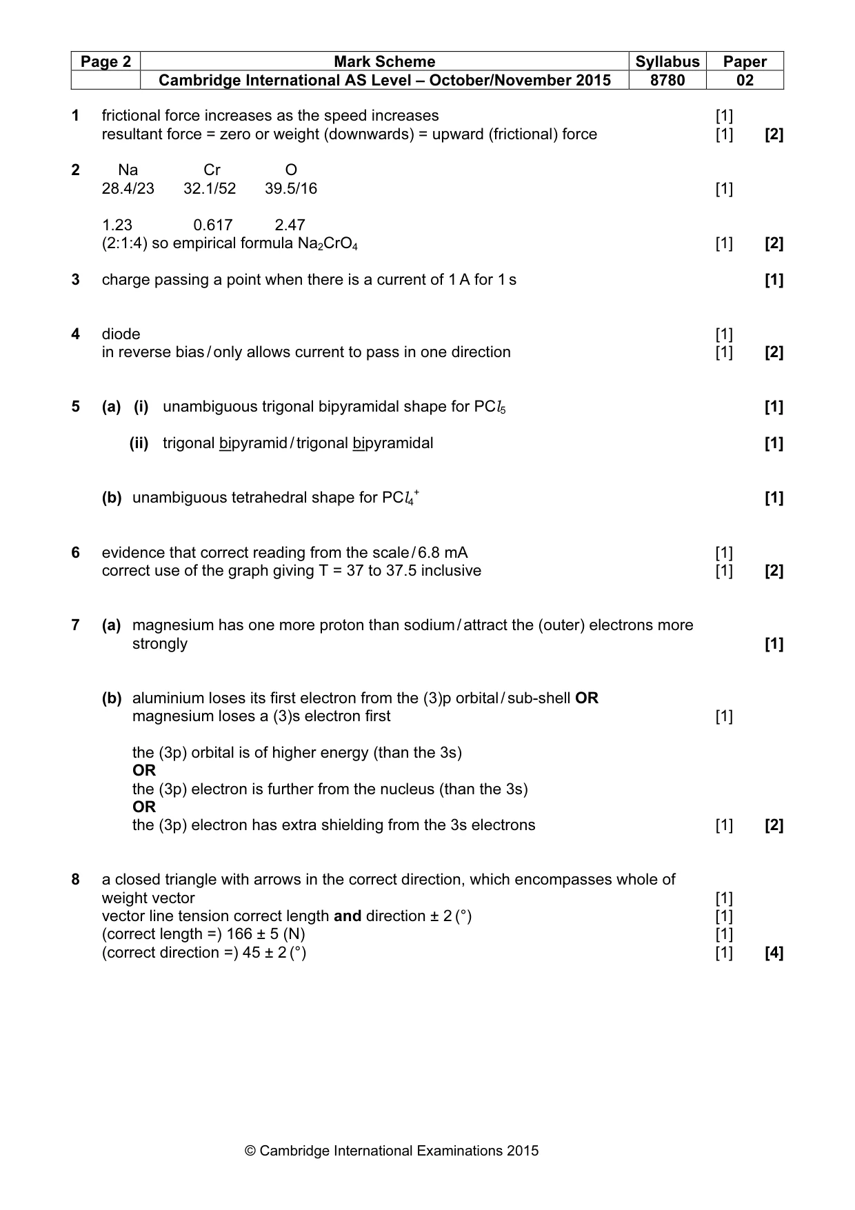 Mark scheme, page 2 of 3