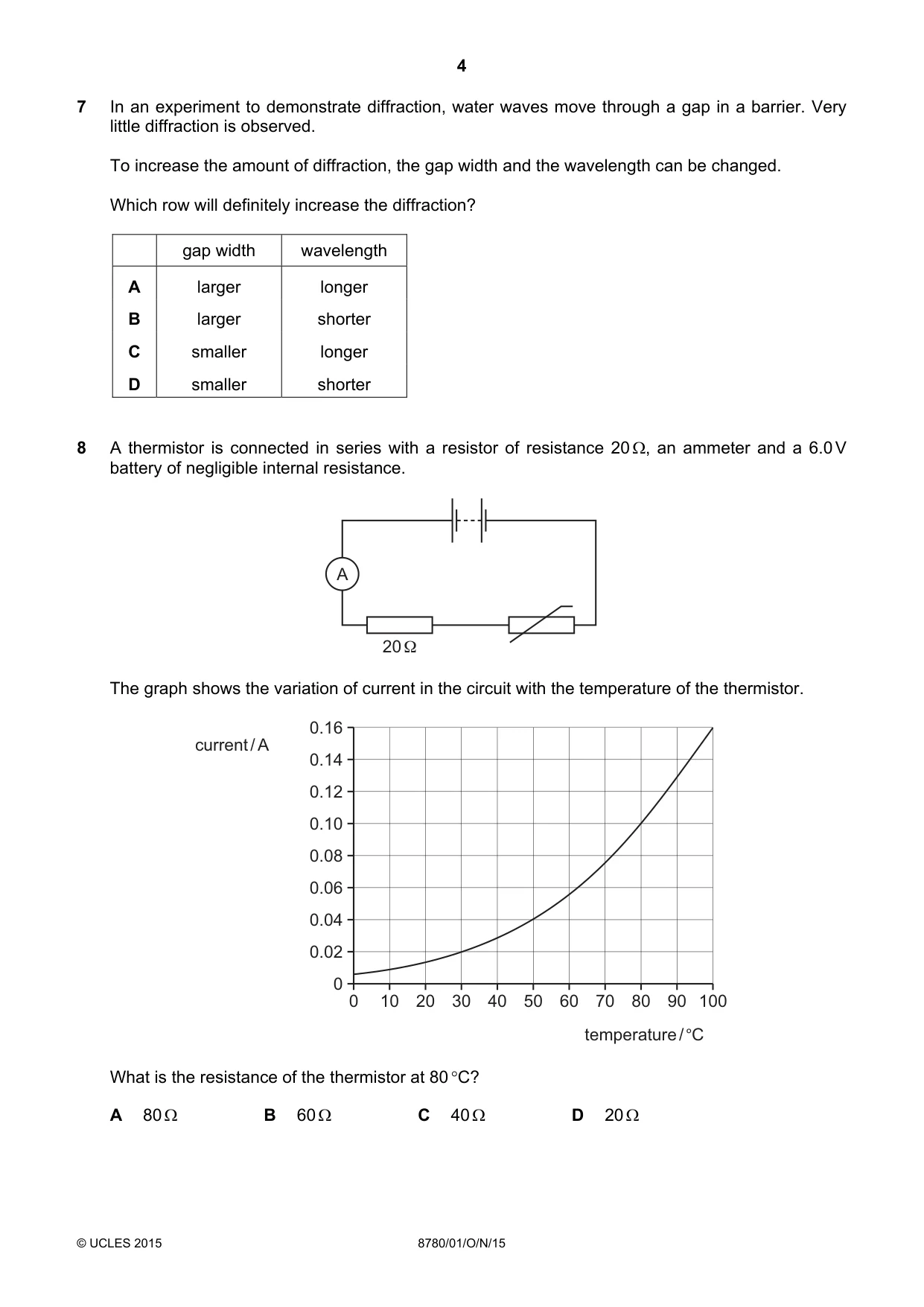Cambridge A Level Physical Science 8780 2015 Oct/Nov Paper 1 · Variant 1 question paper, page 4 of 12