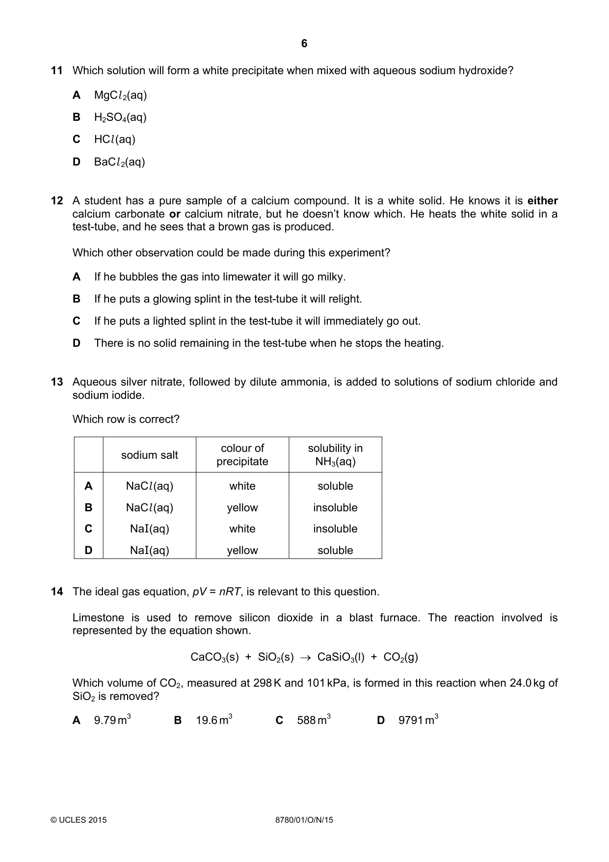 Cambridge A Level Physical Science 8780 2015 Oct/Nov Paper 1 · Variant 1 question paper, page 6 of 12