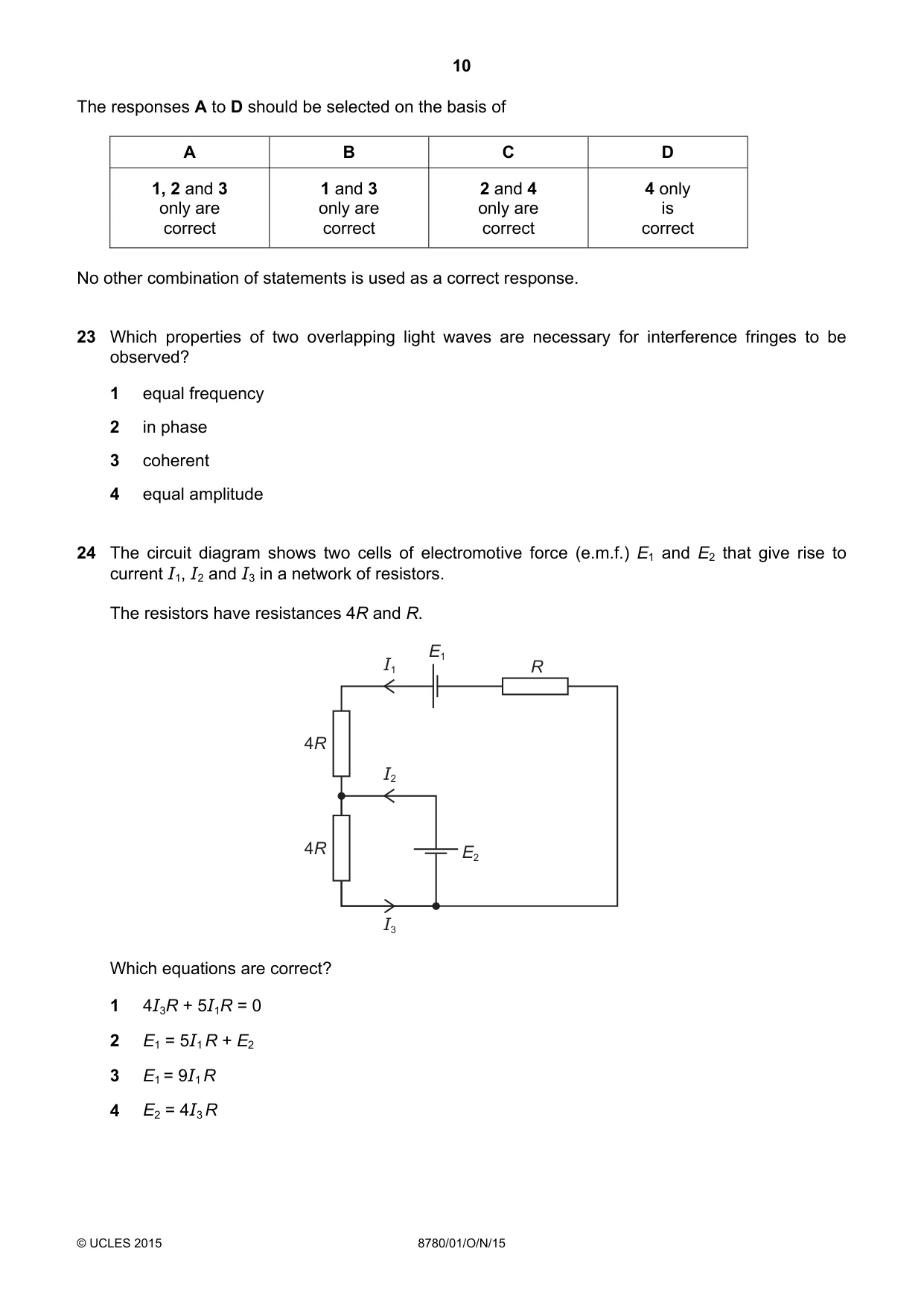 Cambridge A Level Physical Science 8780 2015 Oct/Nov Paper 1 · Variant 1 question paper, page 10 of 12