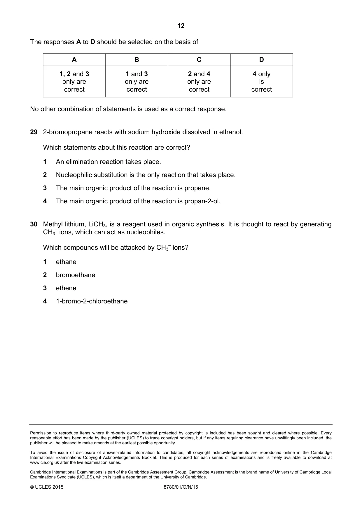 Cambridge A Level Physical Science 8780 2015 Oct/Nov Paper 1 · Variant 1 question paper, page 12 of 12
