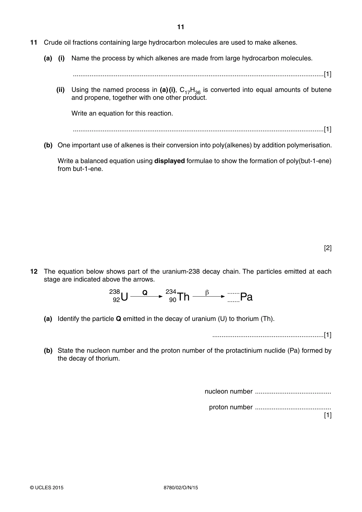 Cambridge A Level Physical Science 8780 2015 Oct/Nov Paper 2 · Variant 1 question paper, page 11 of 12