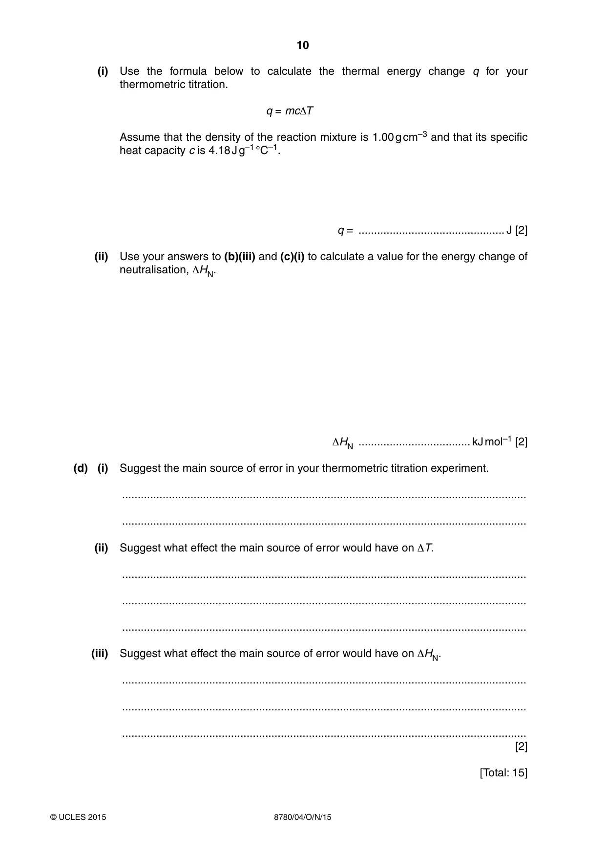 Cambridge A Level Physical Science 8780 2015 Oct/Nov Paper 4 · Variant 1 question paper, page 10 of 12