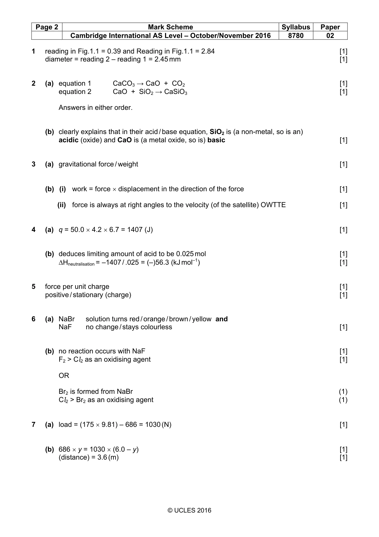 Mark scheme, page 2 of 3