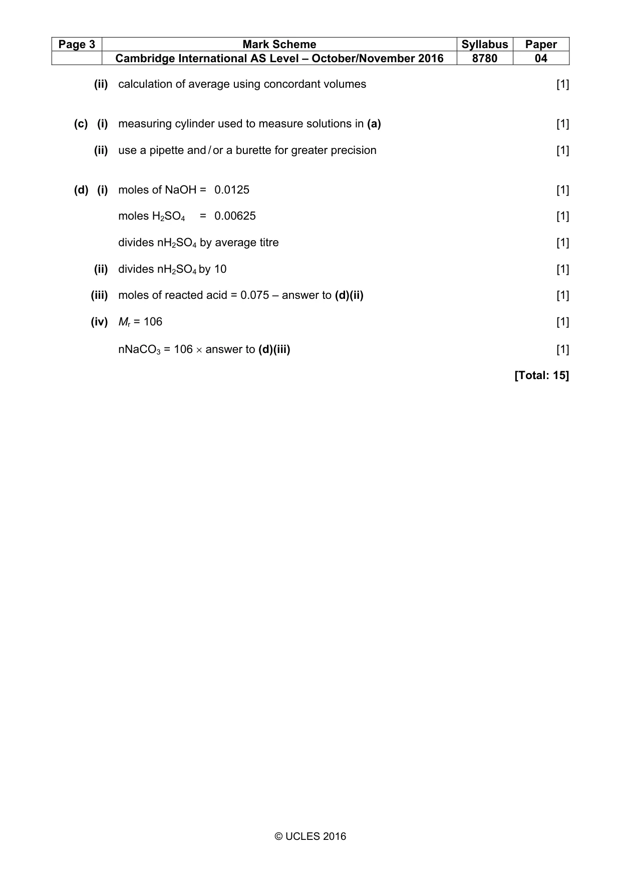 Mark scheme, page 3 of 3