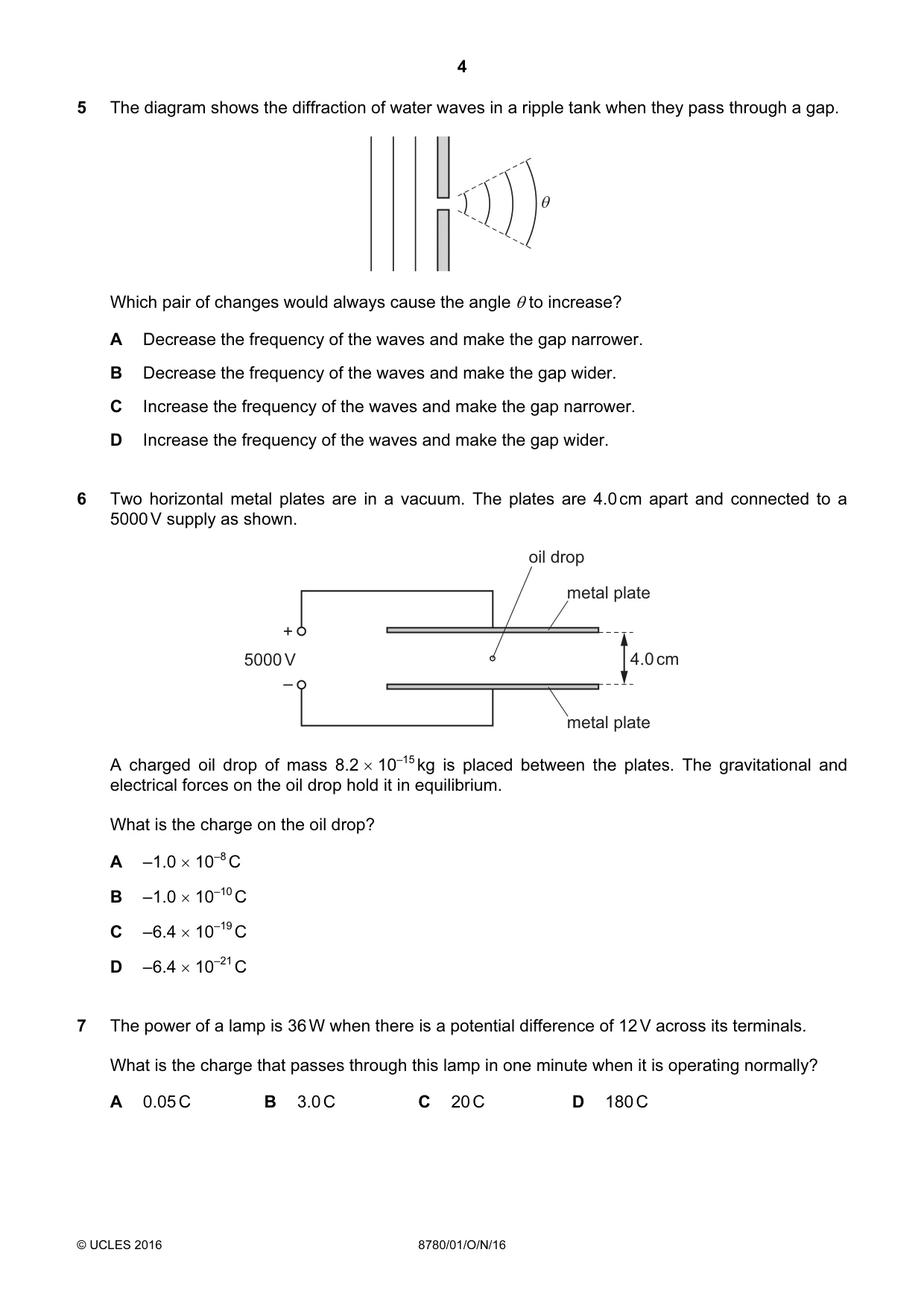 Cambridge A Level Physical Science 8780 2016 Oct/Nov Paper 1 · Variant 1 question paper, page 4 of 12