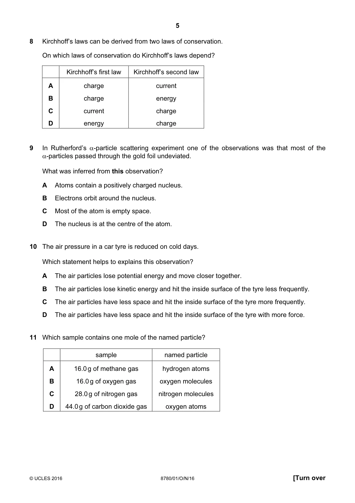 Cambridge A Level Physical Science 8780 2016 Oct/Nov Paper 1 · Variant 1 question paper, page 5 of 12