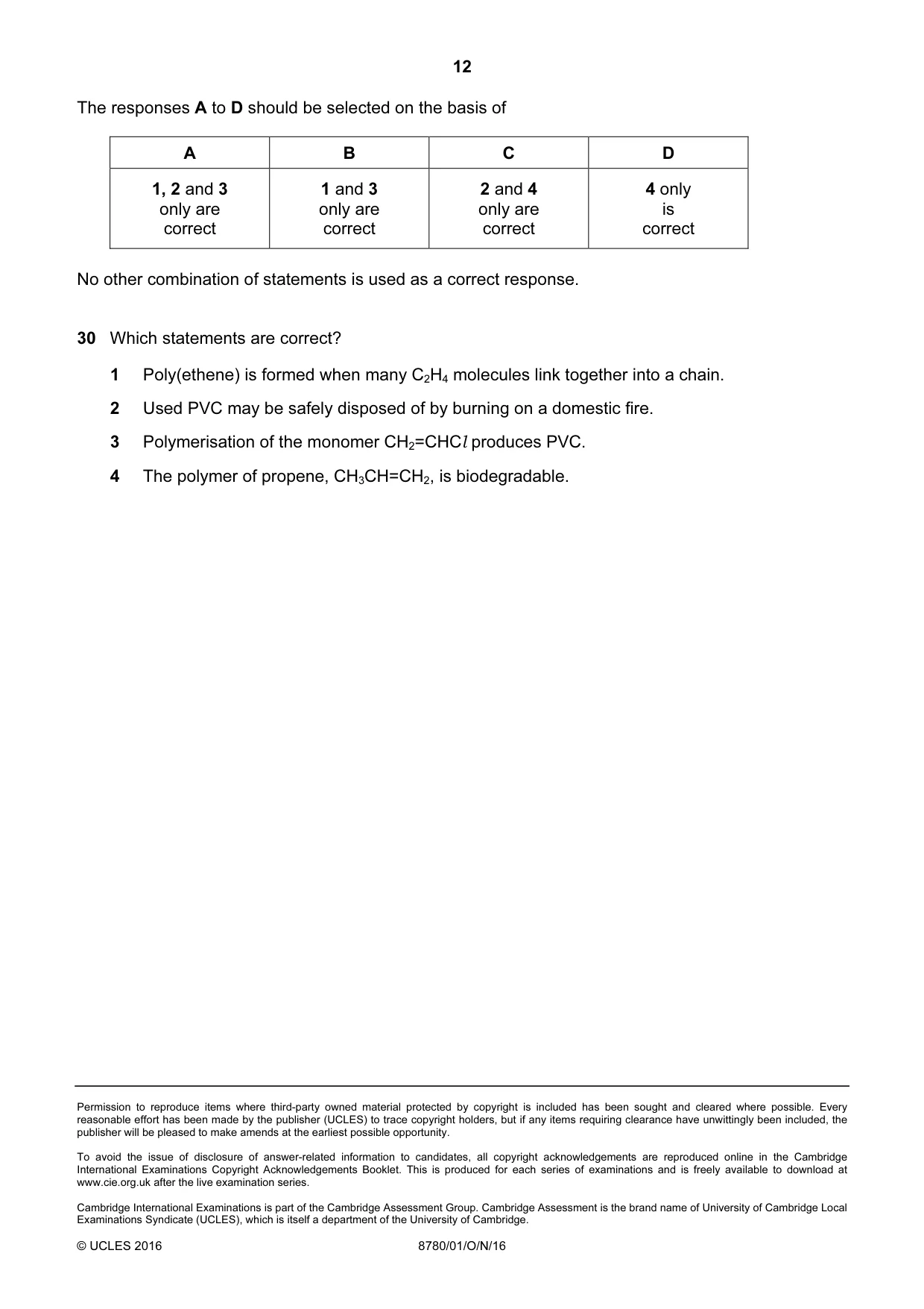 Cambridge A Level Physical Science 8780 2016 Oct/Nov Paper 1 · Variant 1 question paper, page 12 of 12