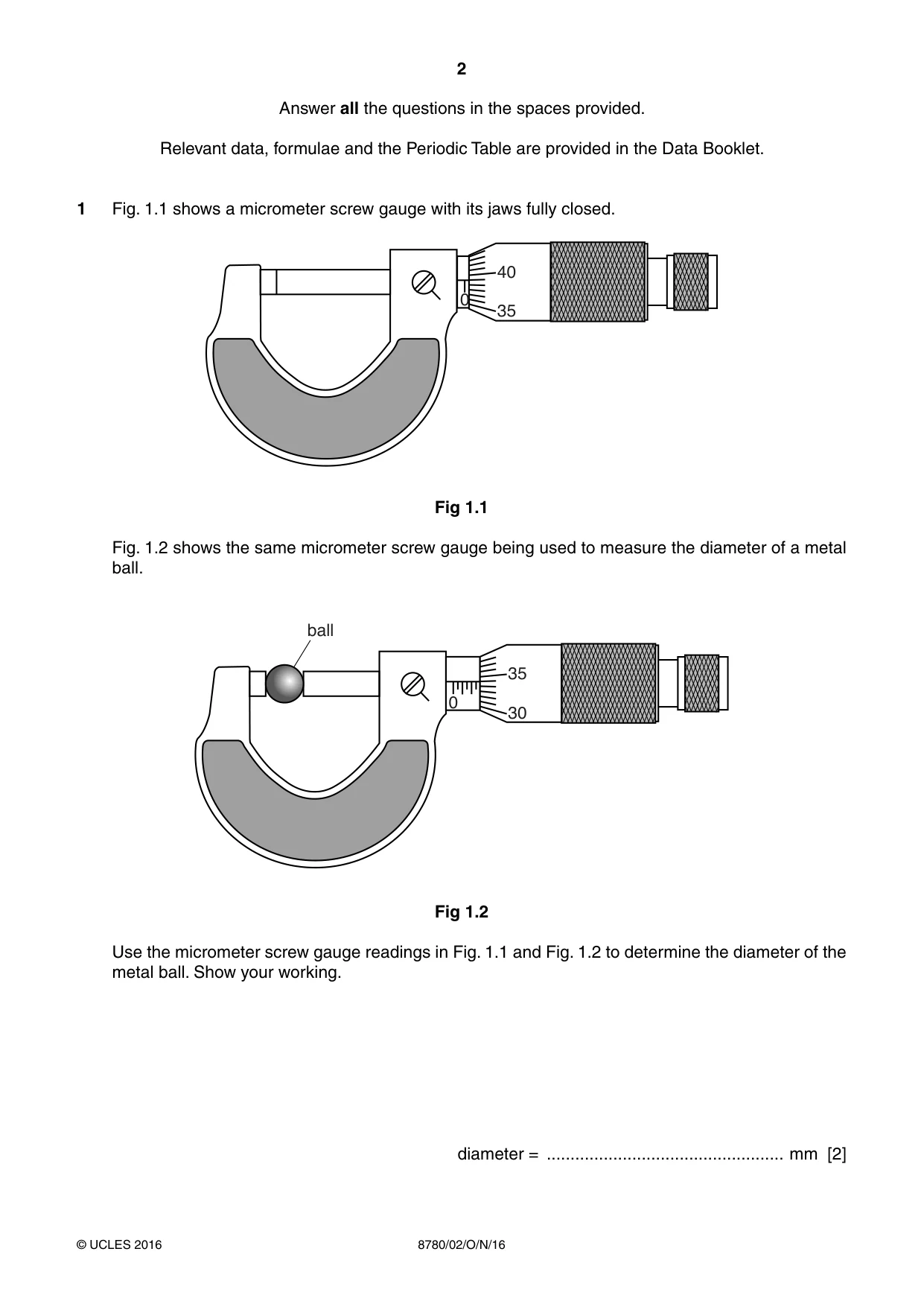 Cambridge A Level Physical Science 8780 2016 Oct/Nov Paper 2 · Variant 1 question paper, page 2 of 8