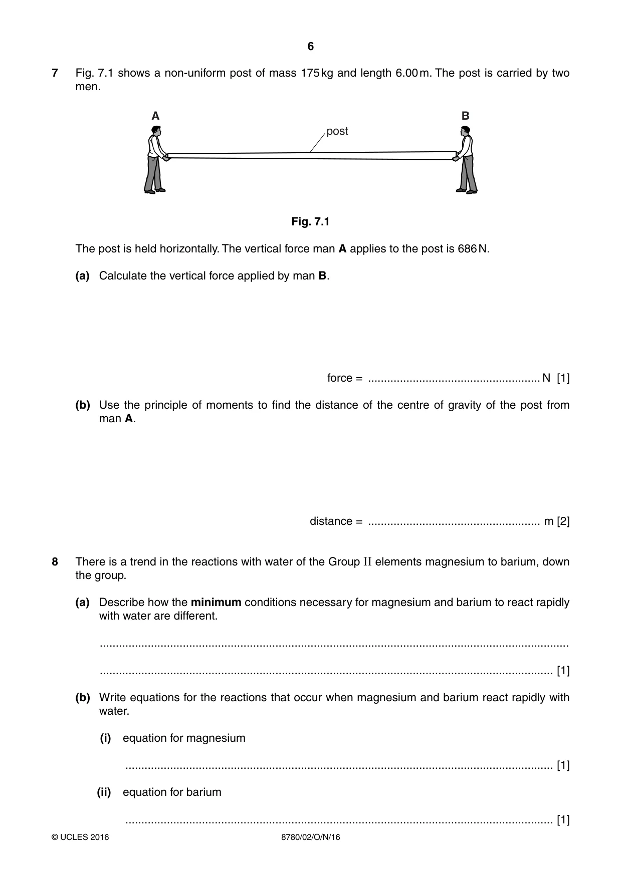 Cambridge A Level Physical Science 8780 2016 Oct/Nov Paper 2 · Variant 1 question paper, page 6 of 8
