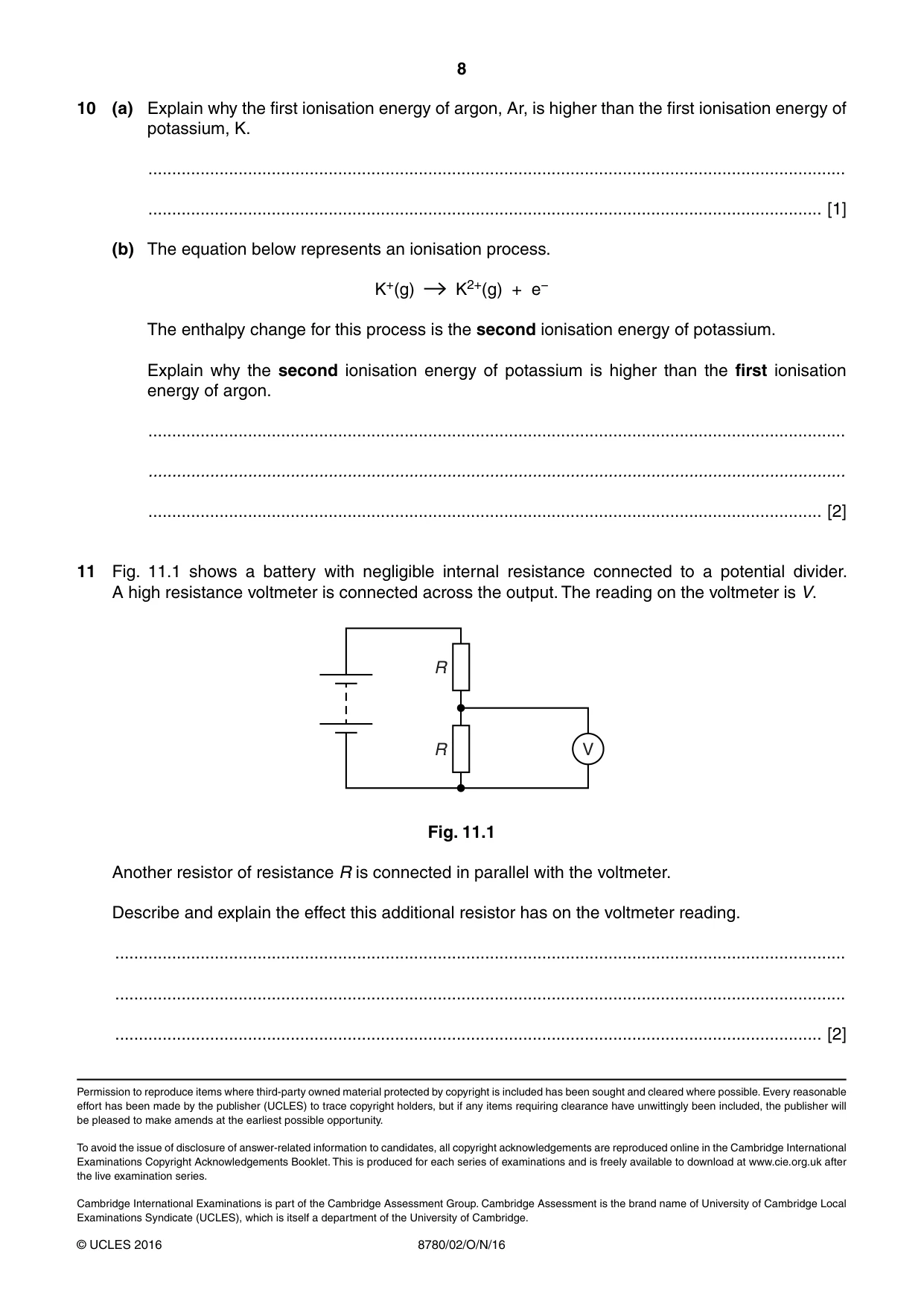 Cambridge A Level Physical Science 8780 2016 Oct/Nov Paper 2 · Variant 1 question paper, page 8 of 8