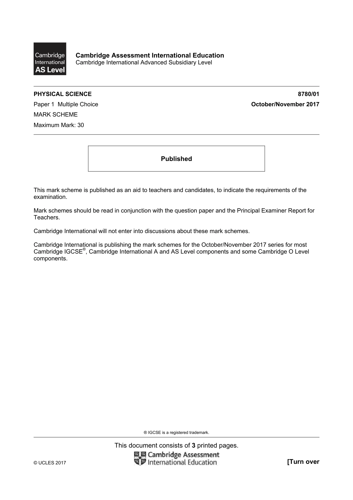 Mark scheme, page 1 of 3