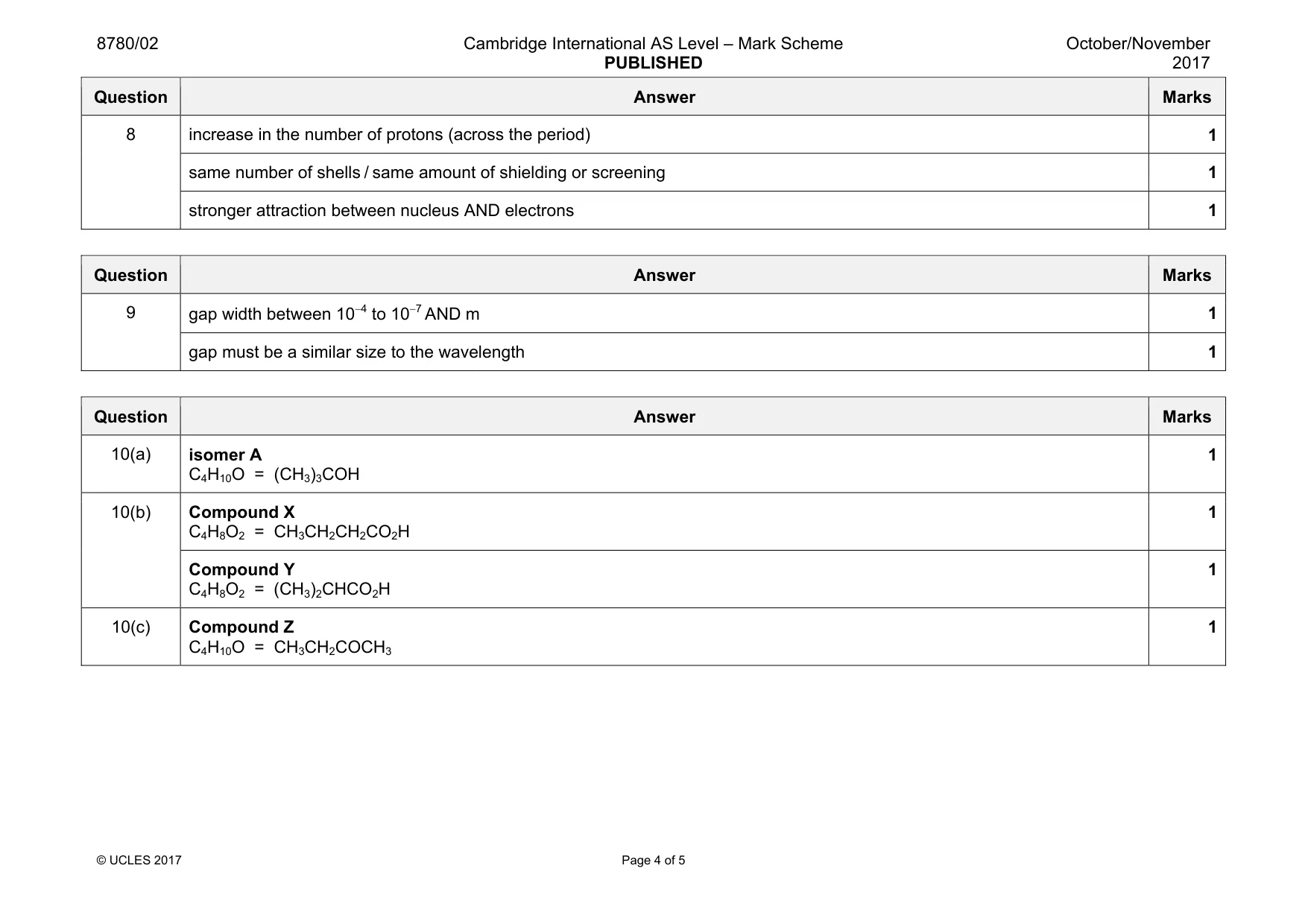 Mark scheme, page 4 of 5