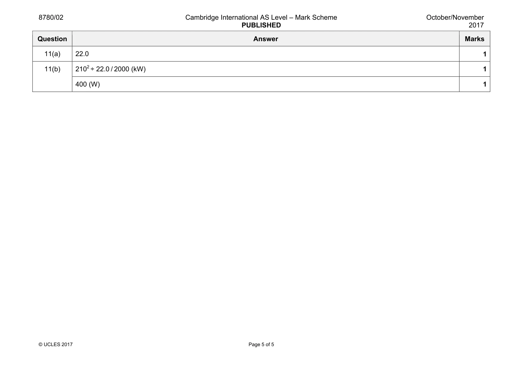 Mark scheme, page 5 of 5