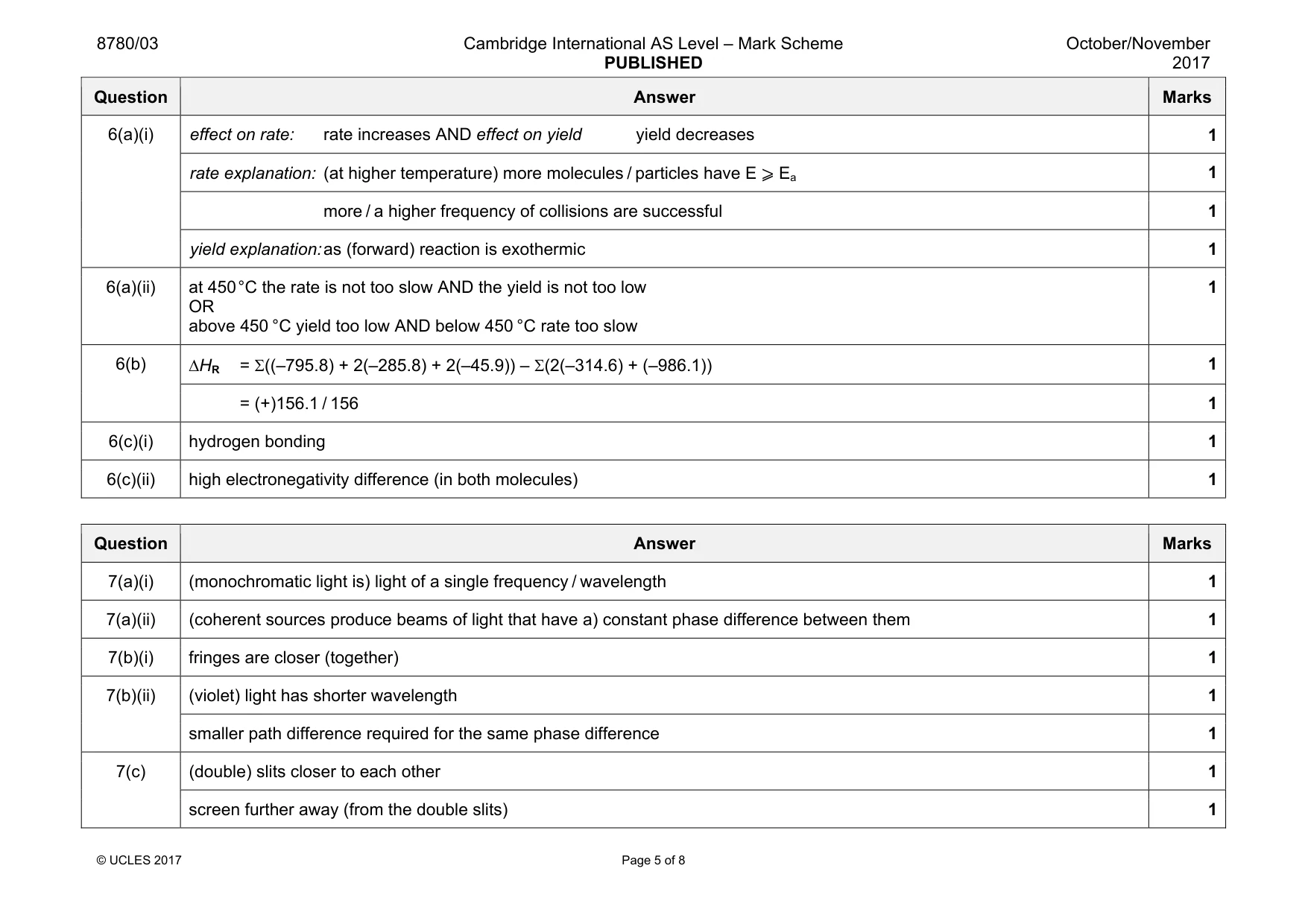 Mark scheme, page 5 of 8