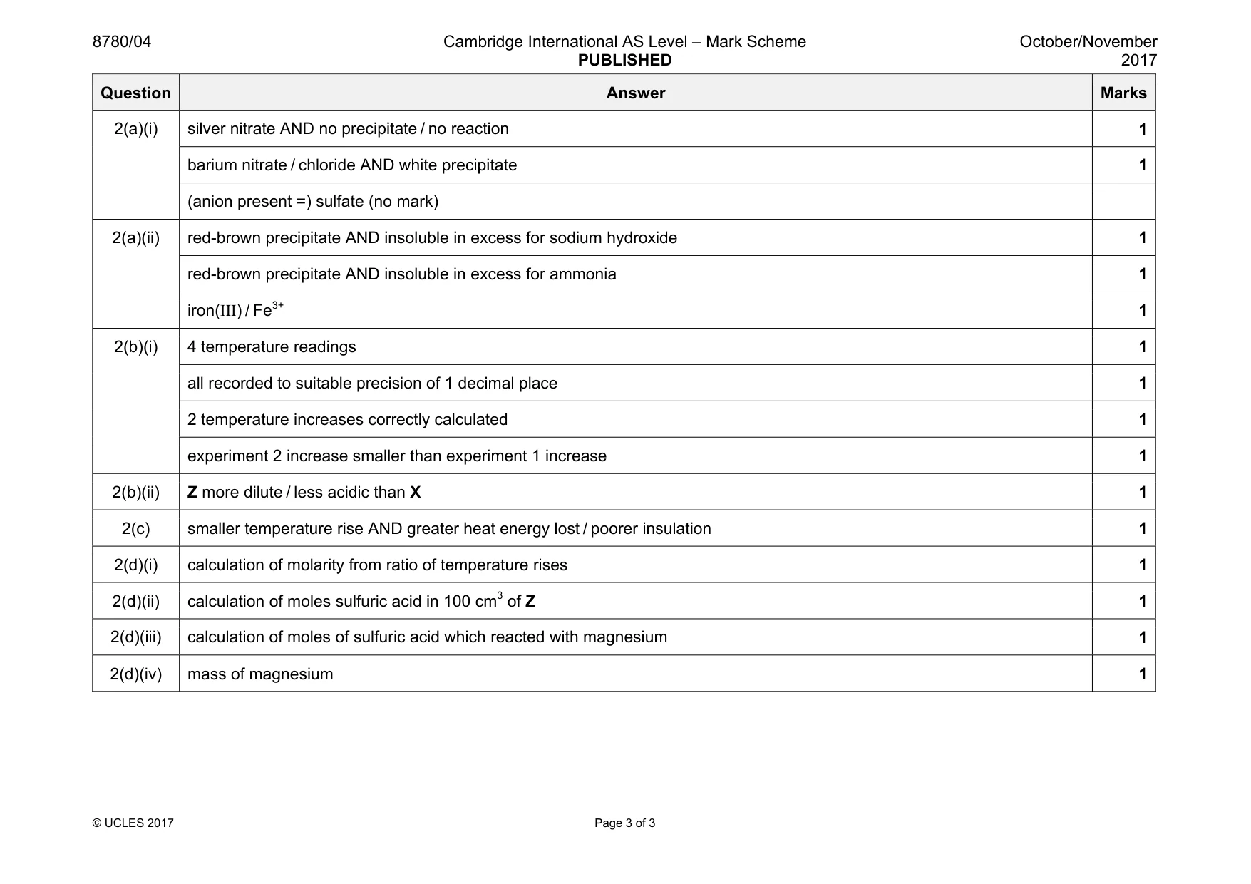 Mark scheme, page 3 of 3