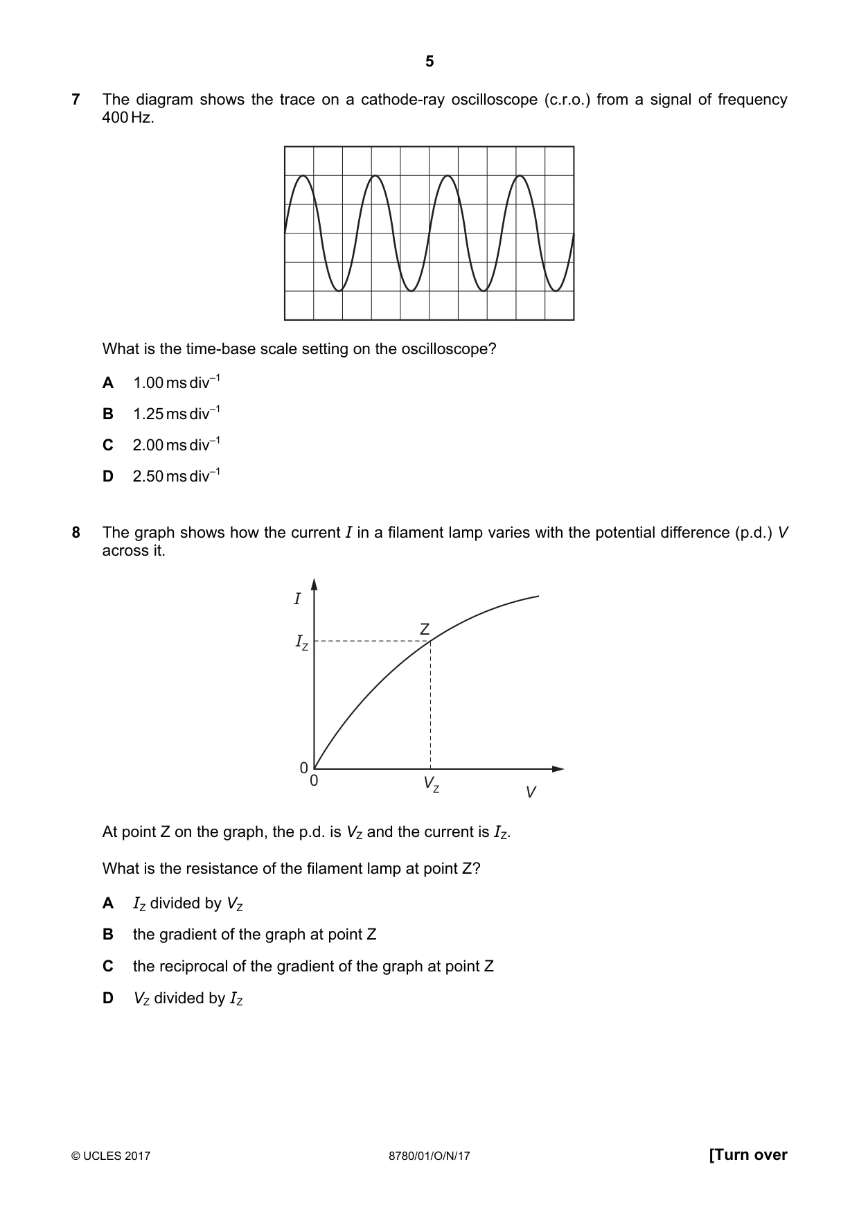 Cambridge A Level Physical Science 8780 2017 Oct/Nov Paper 1 · Variant 1 question paper, page 5 of 16
