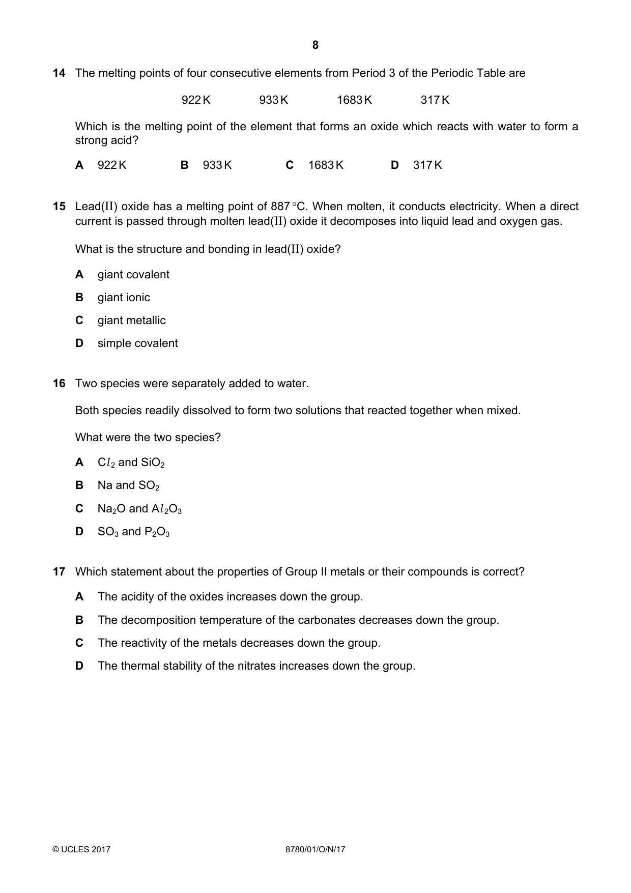 Cambridge A Level Physical Science 8780 2017 Oct/Nov Paper 1 · Variant 1 question paper, page 8 of 16
