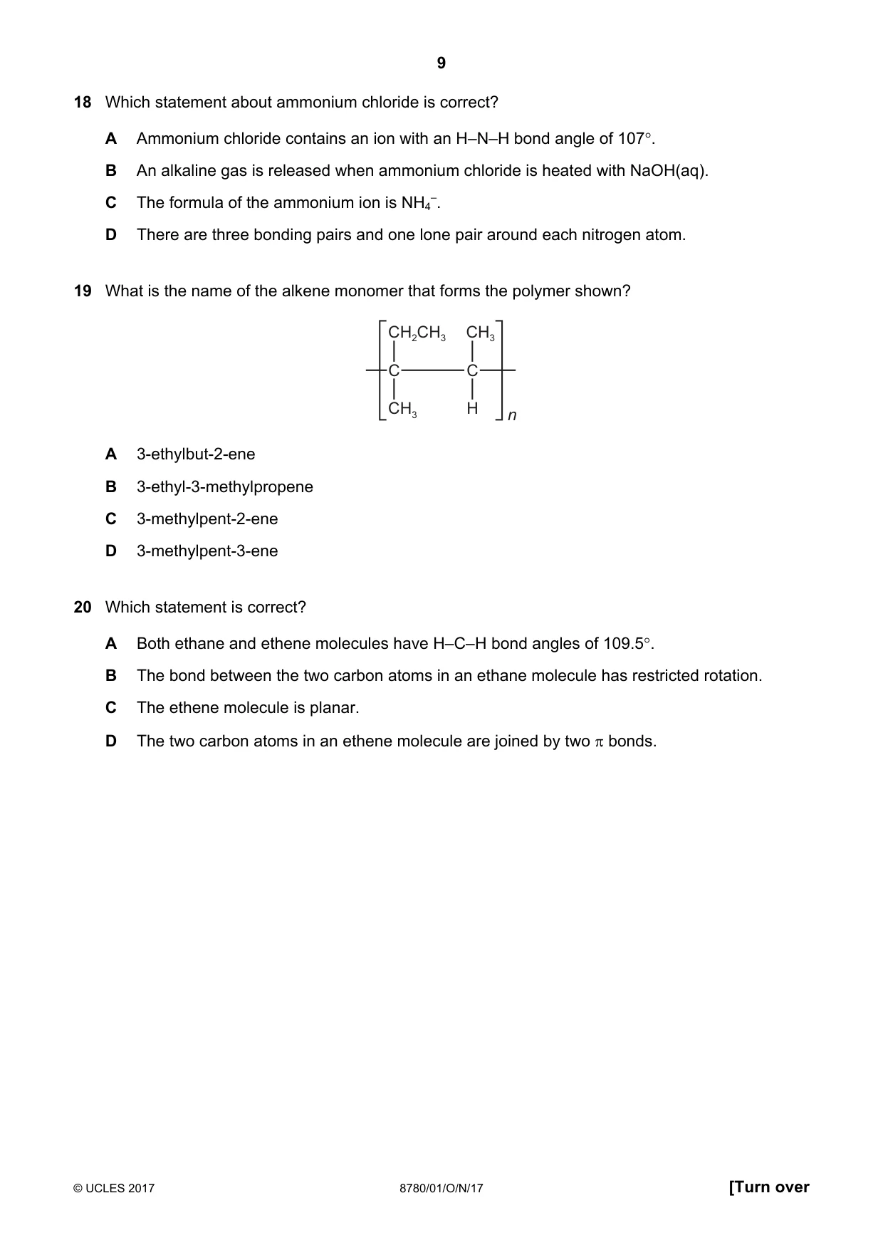 Cambridge A Level Physical Science 8780 2017 Oct/Nov Paper 1 · Variant 1 question paper, page 9 of 16