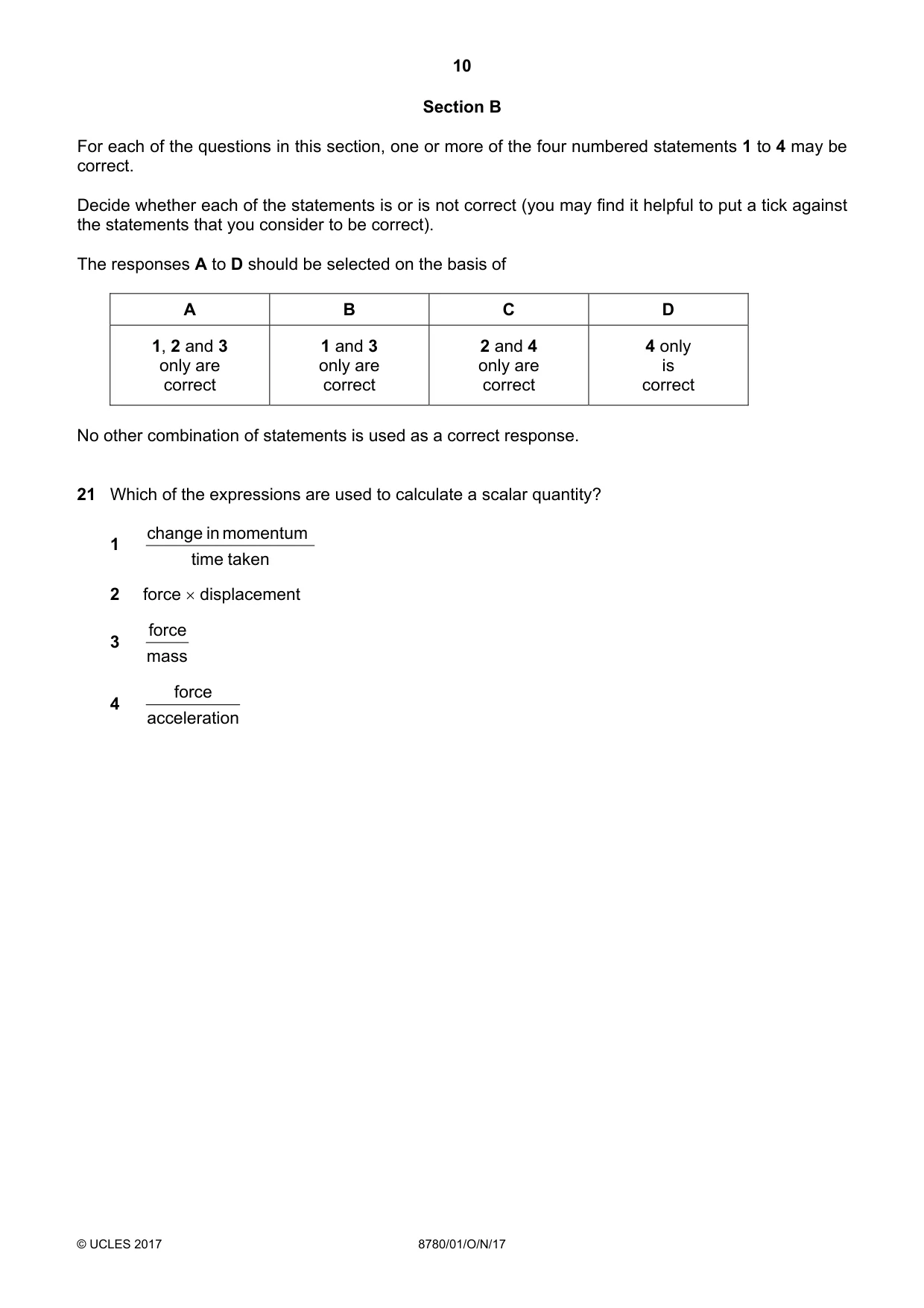 Cambridge A Level Physical Science 8780 2017 Oct/Nov Paper 1 · Variant 1 question paper, page 10 of 16