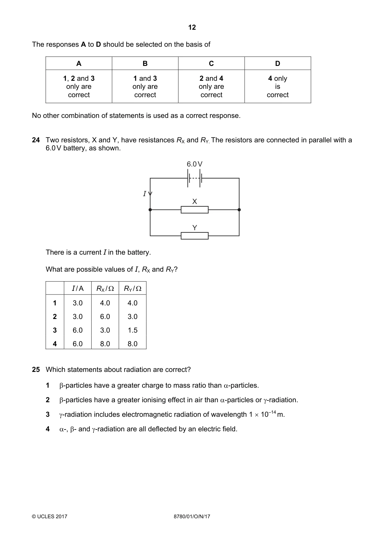 Cambridge A Level Physical Science 8780 2017 Oct/Nov Paper 1 · Variant 1 question paper, page 12 of 16