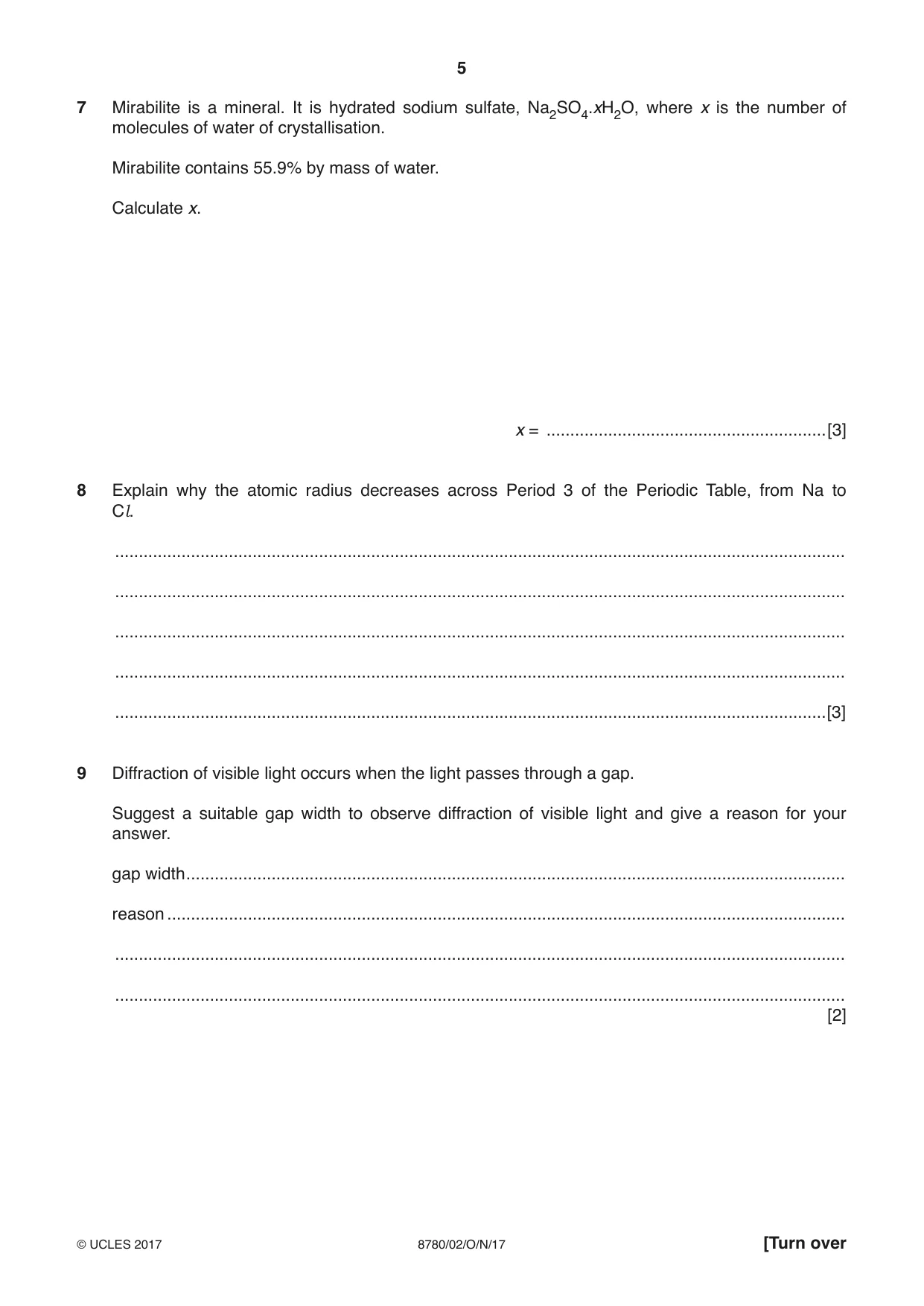 Cambridge A Level Physical Science 8780 2017 Oct/Nov Paper 2 · Variant 1 question paper, page 5 of 8