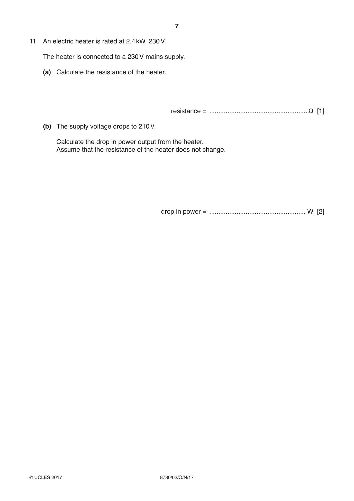 Cambridge A Level Physical Science 8780 2017 Oct/Nov Paper 2 · Variant 1 question paper, page 7 of 8