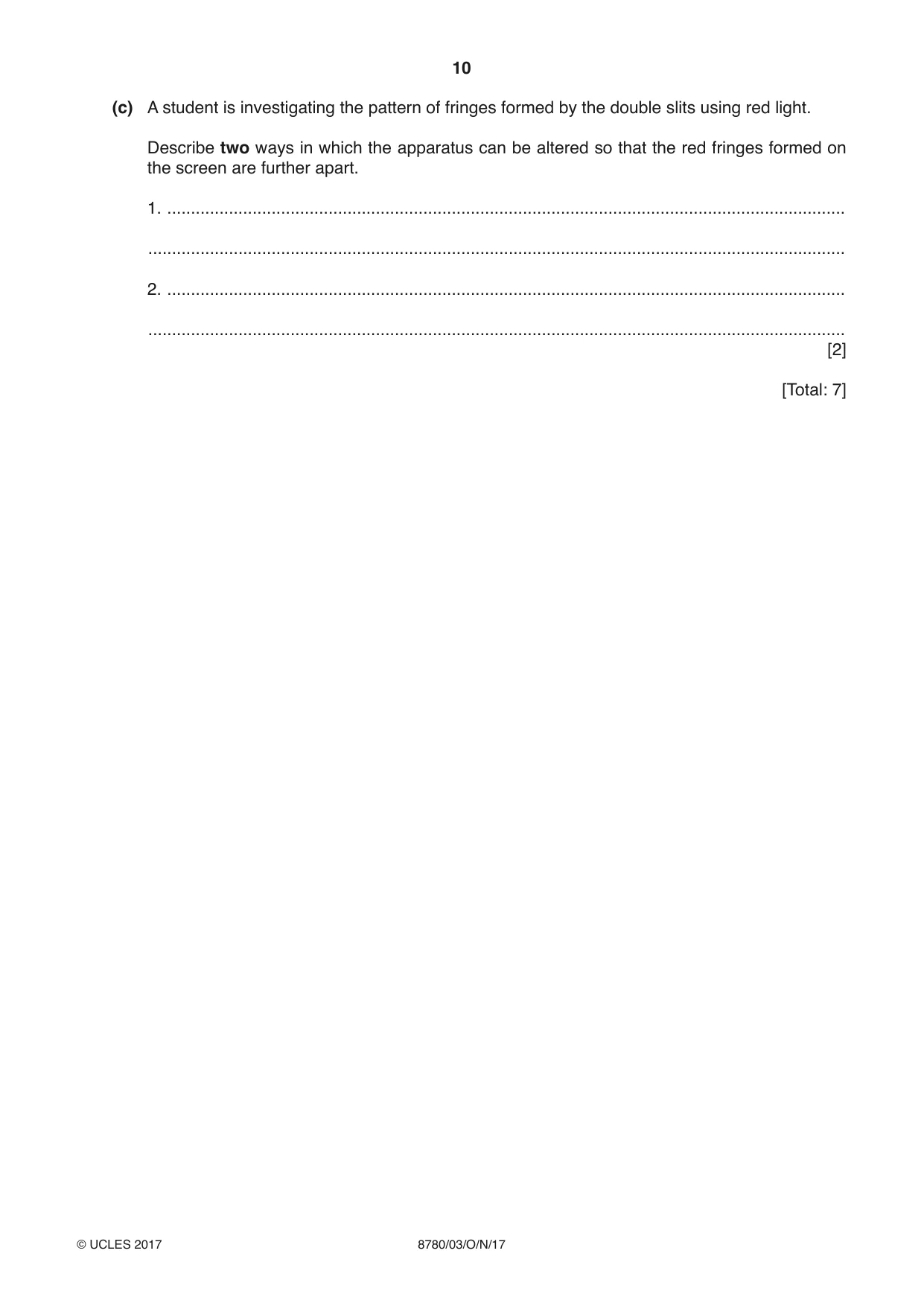 Cambridge A Level Physical Science 8780 2017 Oct/Nov Paper 3 · Variant 1 question paper, page 10 of 20